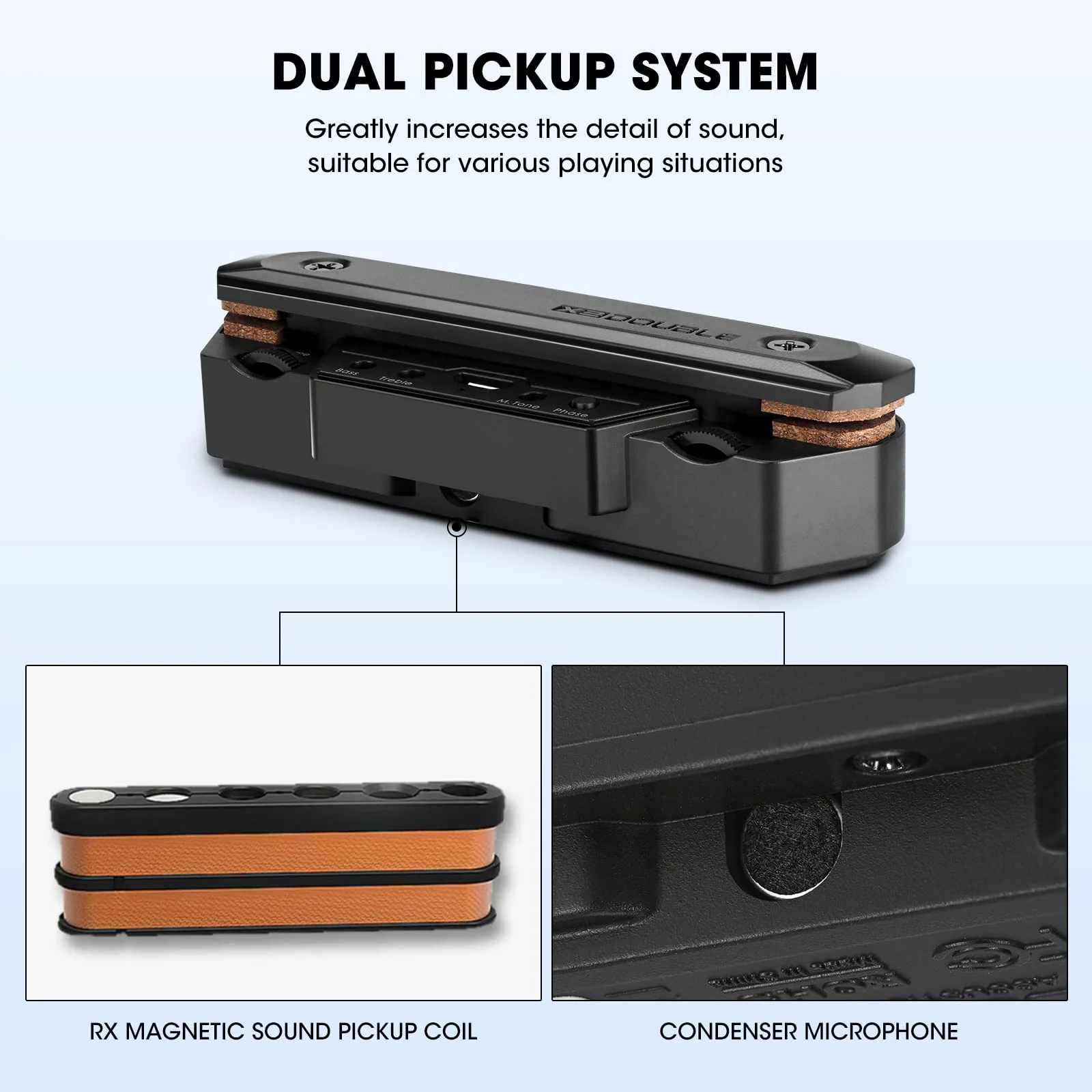 Acoustic Guitar Pickup Rechargable Active Soundhole Guitar Pickup Adjustable Pickup for Guitar Magnetic Coil Build-in Volume Control Guitar Microphone Acoustic Pickup Wired Guitar Pickup Black - Image 3