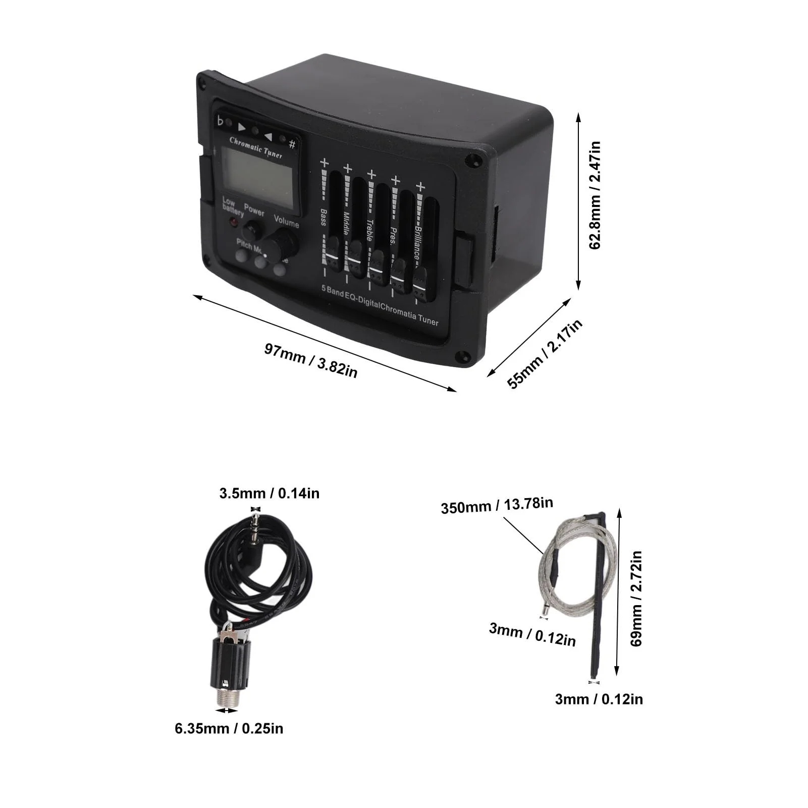 Acoustic Guitar Preamp Pickup 5 Band Guitar Preamp Equalizer with Tuner for Players Stage Performance - Image 2