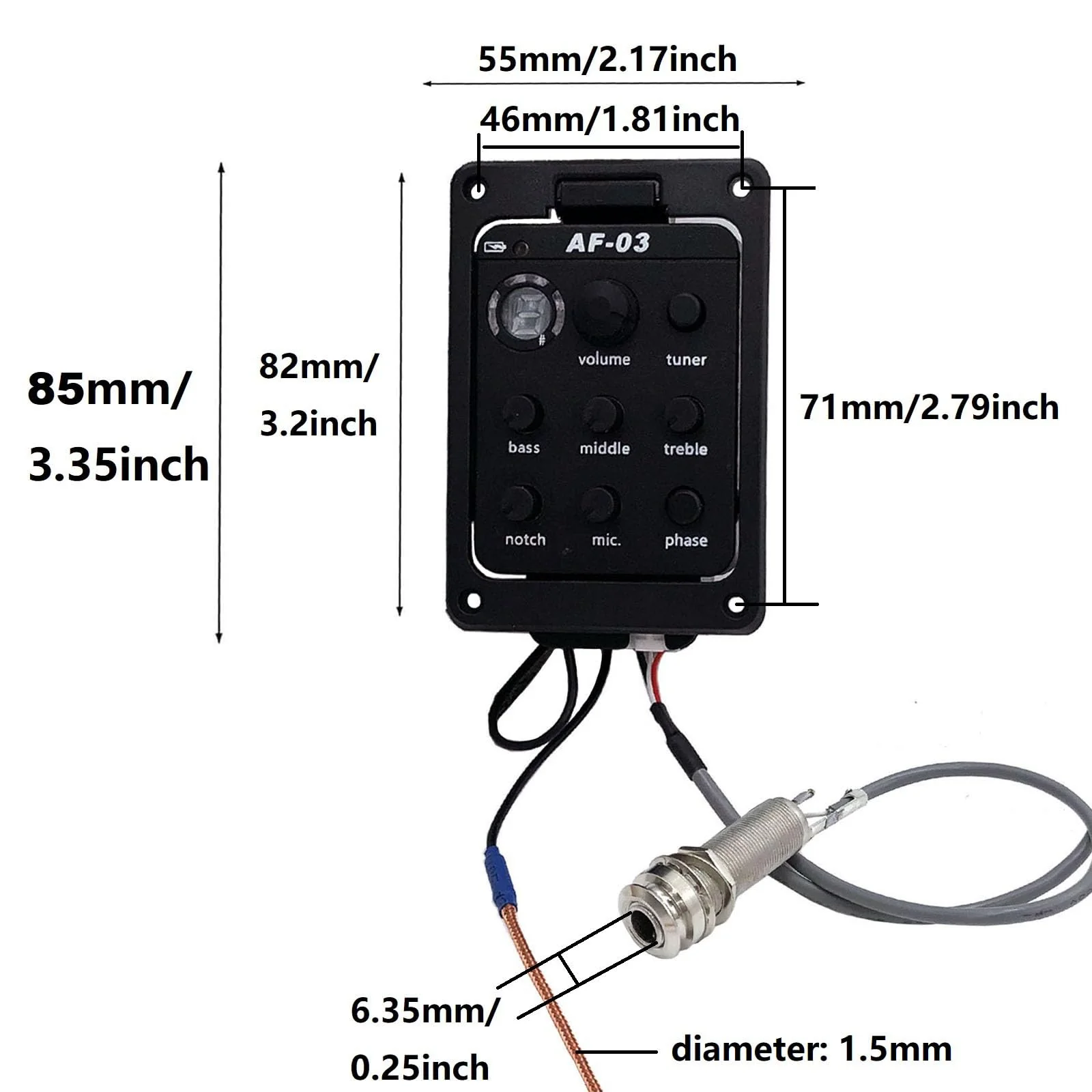 Acoustic Guitar Preamp Pickup EQ Tuner, 301 Mic Mode Plastic Guitar Preamp Equalizer Piezo Pickup Beat Tuner - Image 6