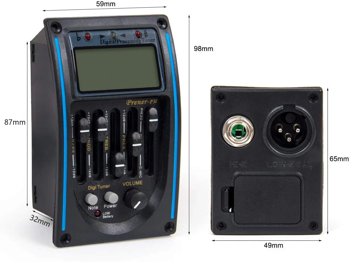 Acoustic Guitar Preamp Pickup Tuner 5 Band PRENER-PM Equalizer Pickup Tuner Piezo Pickup Set with Mic LCD Display - Image 3