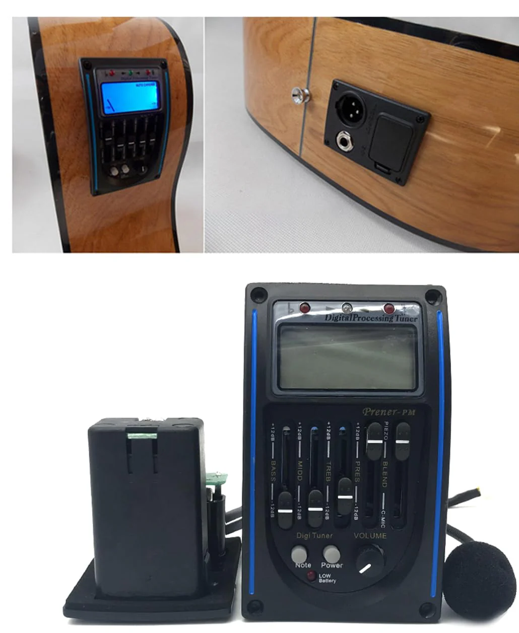 Acoustic Guitar Preamp Pickup Tuner 5 Band PRENER-PM Equalizer Pickup Tuner Piezo Pickup Set with Mic LCD Display - Image 7