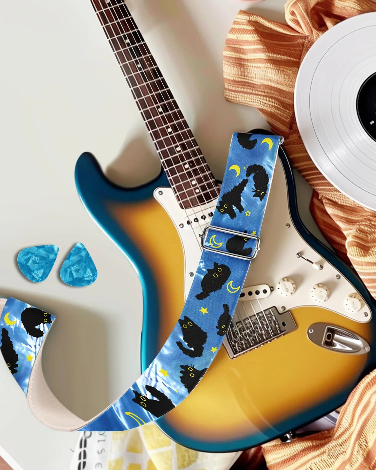 Acoustic Guitar Strap for Ukulele Bass Classical Electric Guitar Correa para Guitarra Adult Size Cool Long Adjustable Blue Cats - Image 4