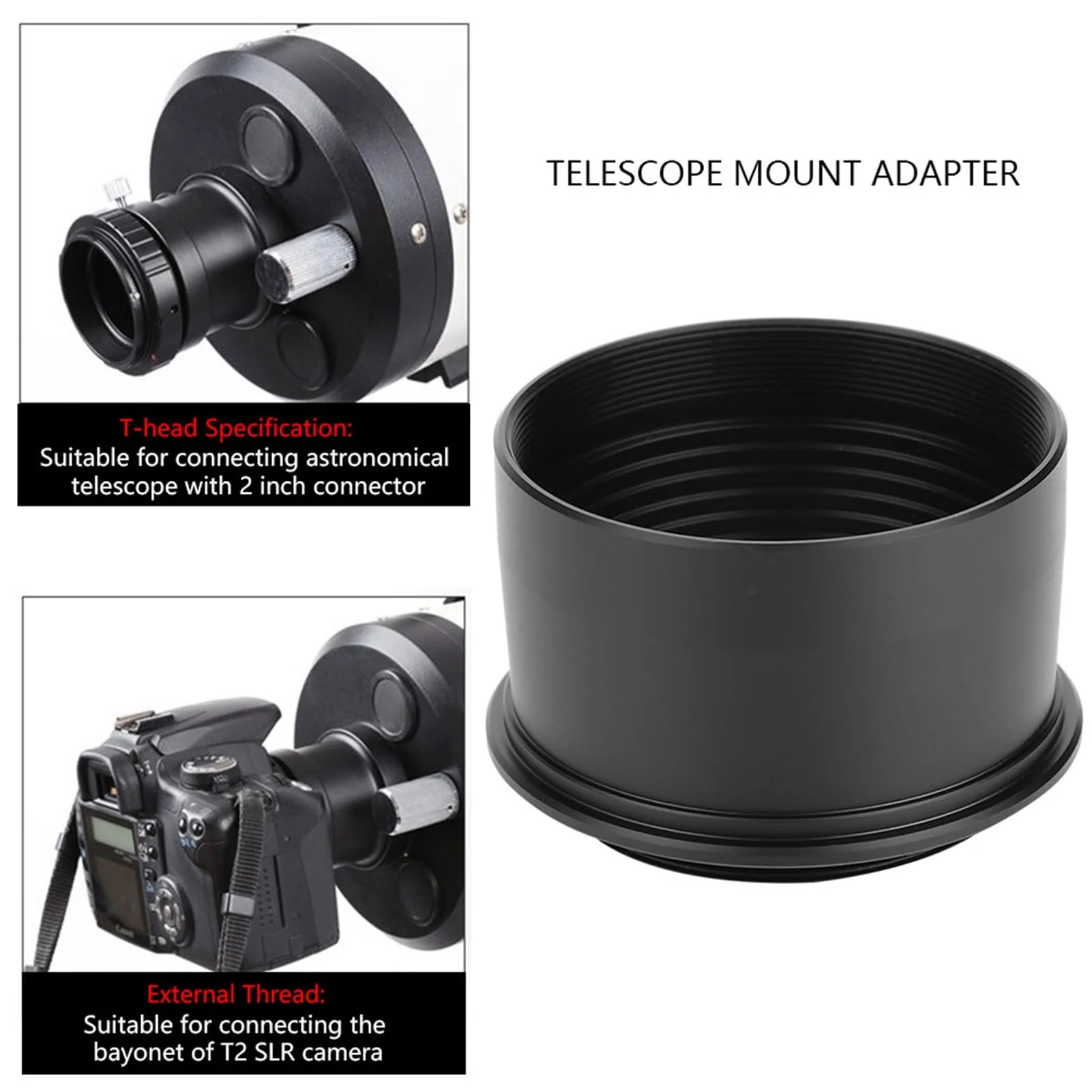 Acouto 2" to T2 Extension Tube M420.75 Thread Astronomical Telescope Eyepiece Lens Camera Adapter Ring Extension Tube Mount Adapter Black - Image 3