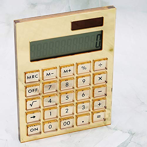 Acrylic Calculator with Stand, Battery and Solar Hybrid Powered Basic Calculator 12-Digit LCD Display,Home Office Desktop Accessories(Gold) Gold - Image 3