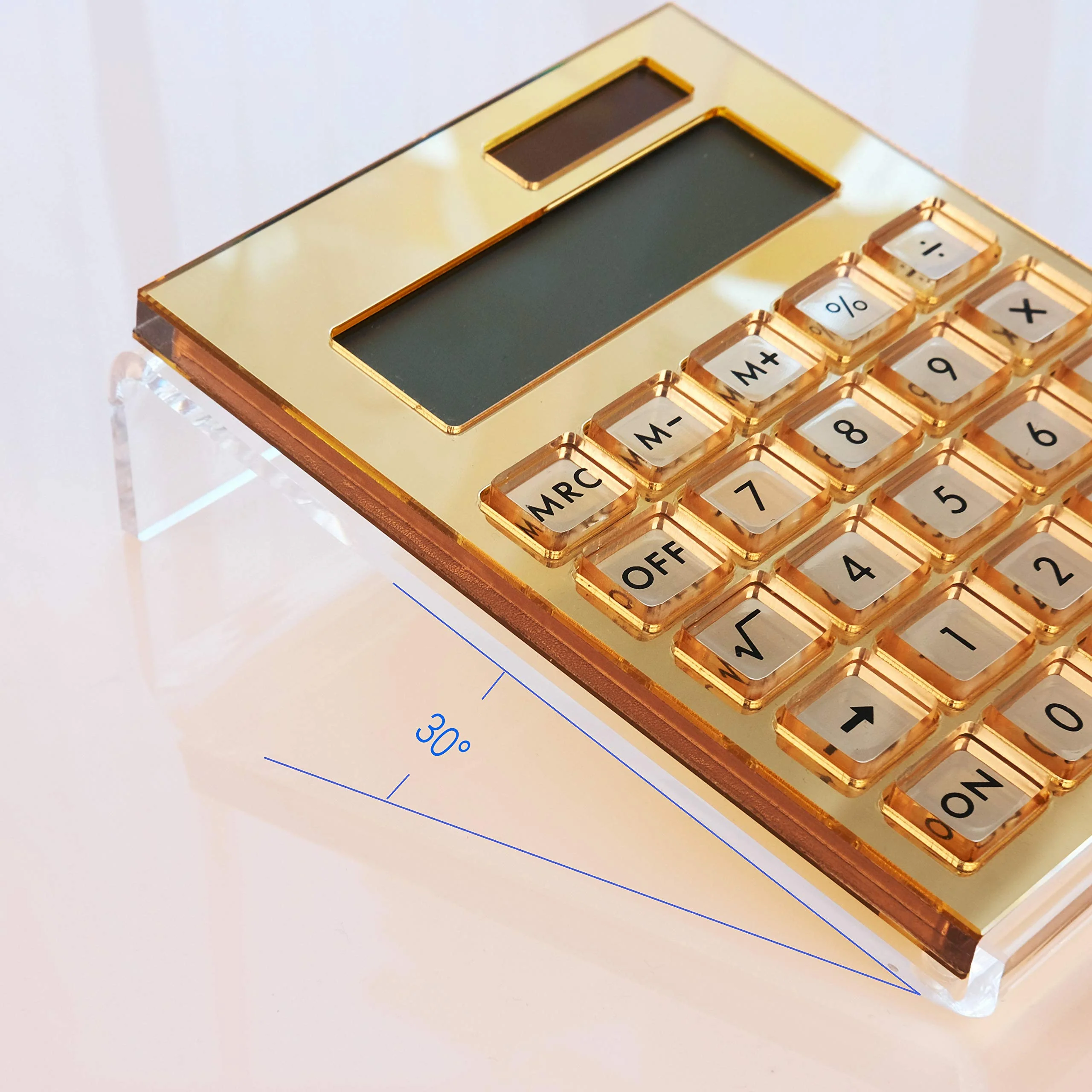 Acrylic Calculator with Stand, Battery and Solar Hybrid Powered Basic Calculator 12-Digit LCD Display,Home Office Desktop Accessories(Gold) Gold - Image 5