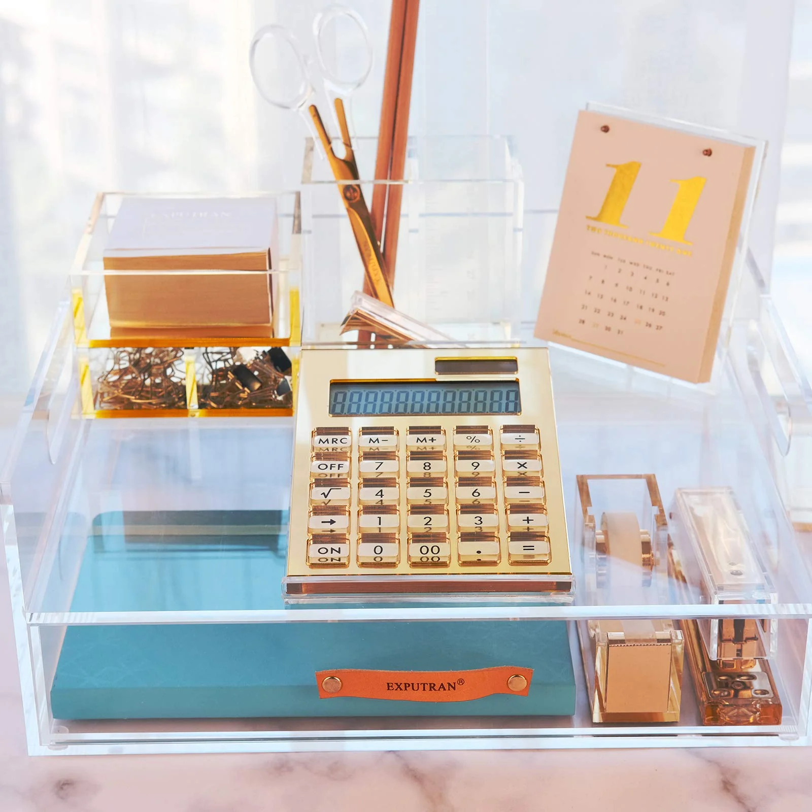 Acrylic Calculator with Stand, Battery and Solar Hybrid Powered Basic Calculator 12-Digit LCD Display,Home Office Desktop Accessories(Gold) Gold - Image 7