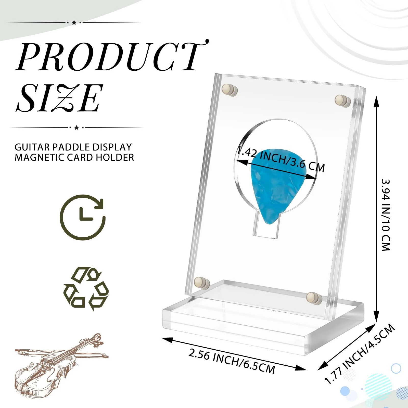 Acrylic Guitar Pick Display Case Clear Guitar Pick Stand Holder Coin Collectible Guitar Pick Display Easel, 2.5 x 1.8 x 3.95 Inch - Image 2