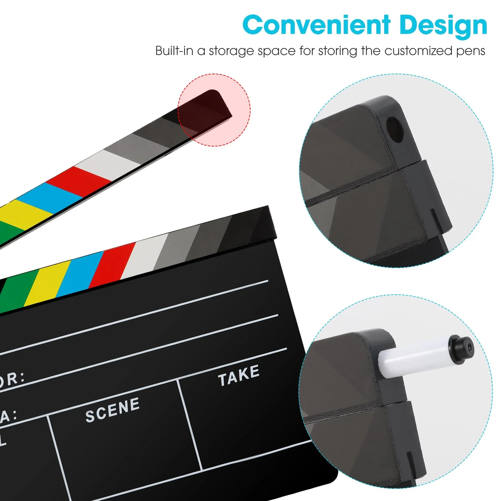 Acrylic Movie Film Directors Clapboard, Photography Video TV Cut Action Scene Slate Clapper Board Props, Black - Image 2