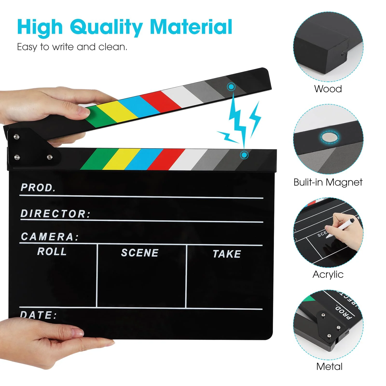Acrylic Movie Film Directors Clapboard, Photography Video TV Cut Action Scene Slate Clapper Board Props, Black - Image 4