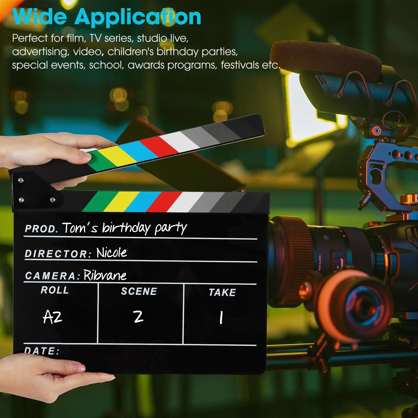 Acrylic Movie Film Directors Clapboard, Photography Video TV Cut Action Scene Slate Clapper Board Props, Black - Image 7