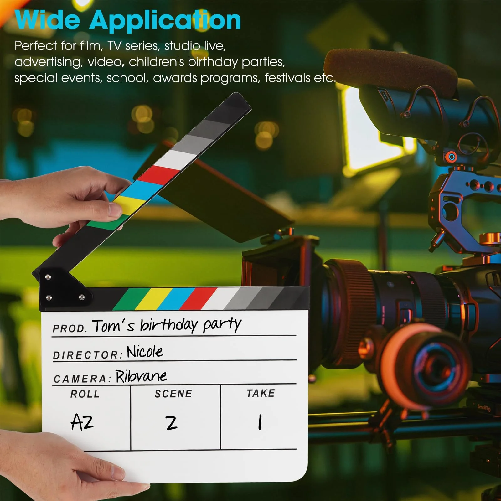 Acrylic Movie Film Directors Clapboard, Photography Video TV Cut Action Scene Slate Clapper Board Props with a Magnetic Blackboard Eraser, Two Custom Pens, Cleaning Cloth and Hex Wrench, White - Image 7