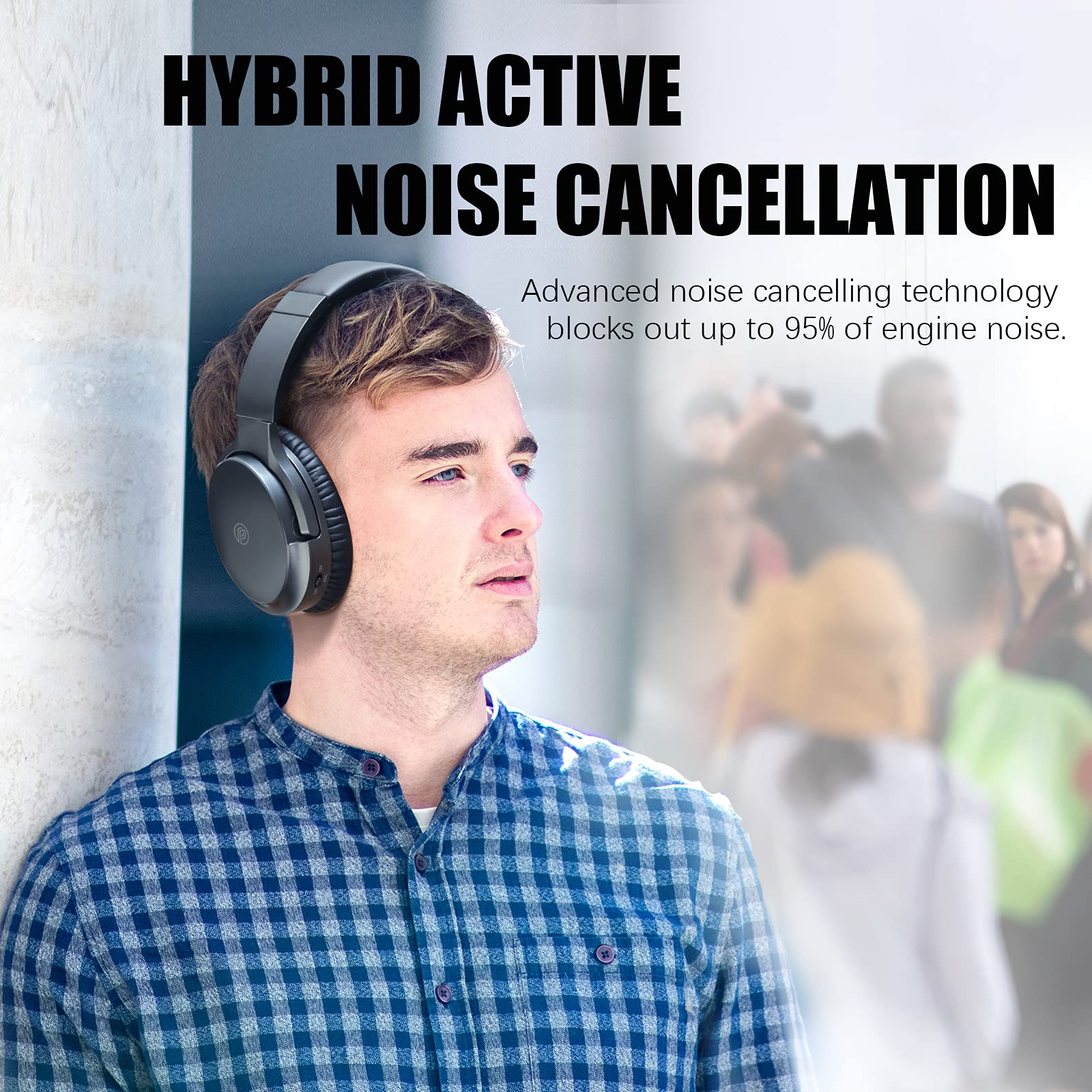 Active Noise Cancelling Headphones, 100H Playtime Headphones Wireless Bluetooth, Bluetooth Headphones with Microphone, Over- Ear Wireless Headphones with Deep Bass for Travel (Pure black) Pure black - Image 5