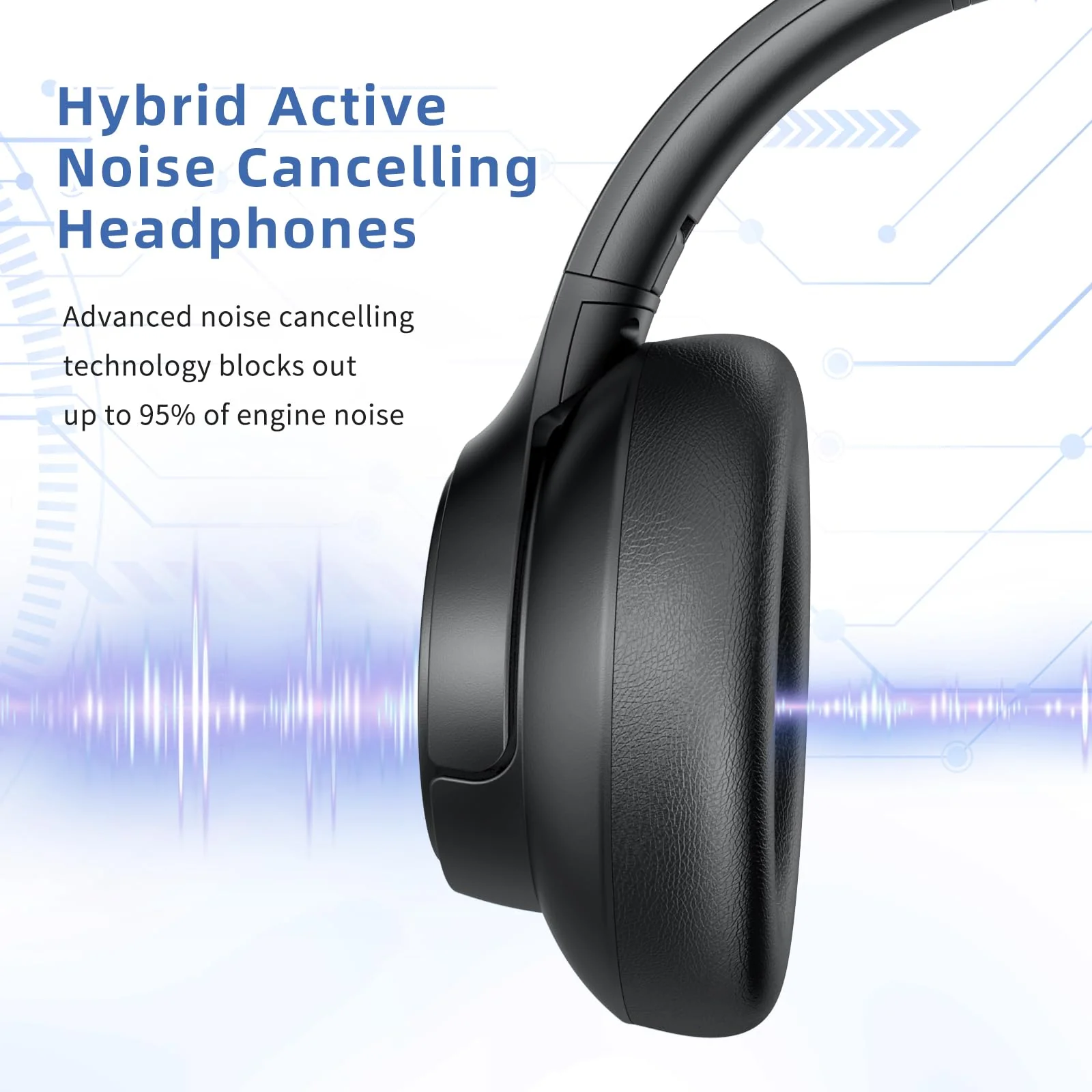 Active Noise Cancelling Headphones,Wireless Over Ear Bluetooth Headphones with Microphone, Transparency Mode, 70H Play Time, Hi-Res Audio,(Deep Bass,) Lightweight Design, Bluetooth 5.3-Black - Image 2