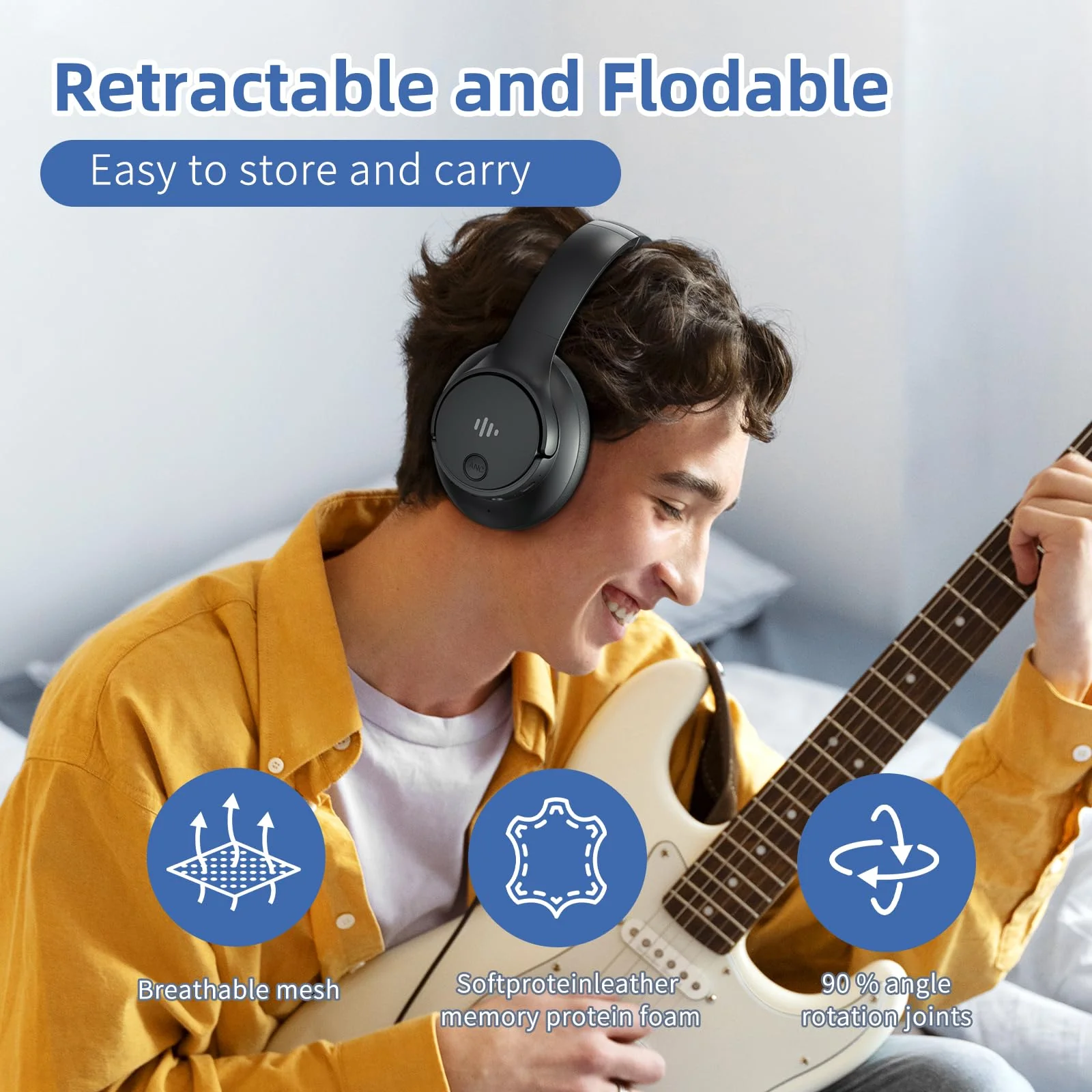 Active Noise Cancelling Headphones,Wireless Over Ear Bluetooth Headphones with Microphone, Transparency Mode, 70H Play Time, Hi-Res Audio,(Deep Bass,) Lightweight Design, Bluetooth 5.3-Black - Image 5