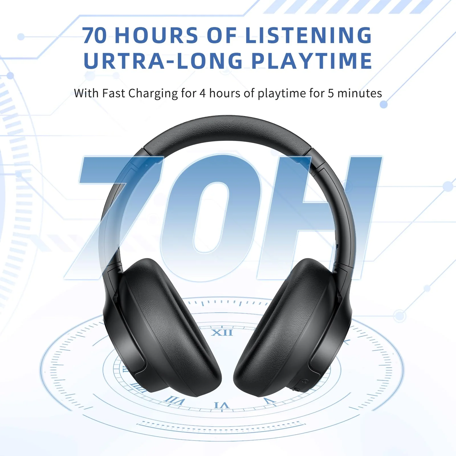 Active Noise Cancelling Headphones,Wireless Over Ear Bluetooth Headphones with Microphone, Transparency Mode, 70H Play Time, Hi-Res Audio,(Deep Bass,) Lightweight Design, Bluetooth 5.3-Black - Image 6