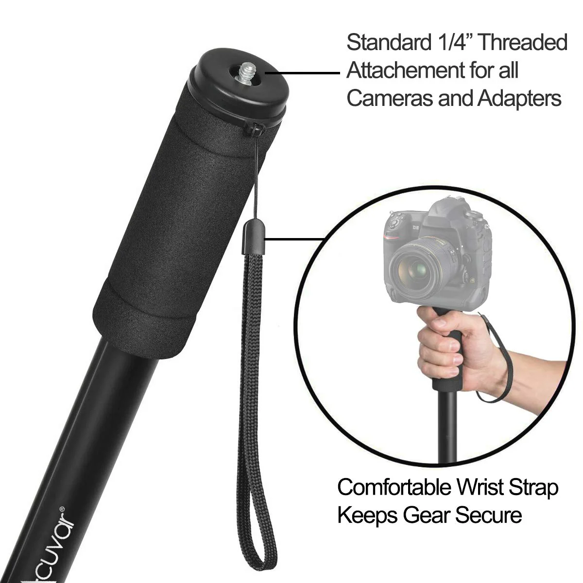 Acuvar 62" Inch Monopod with Integrated Safety Strap and 4 Section Extending Pole for All Digital Cameras, DSLR, Mirrorless, Compact Cameras - Image 2