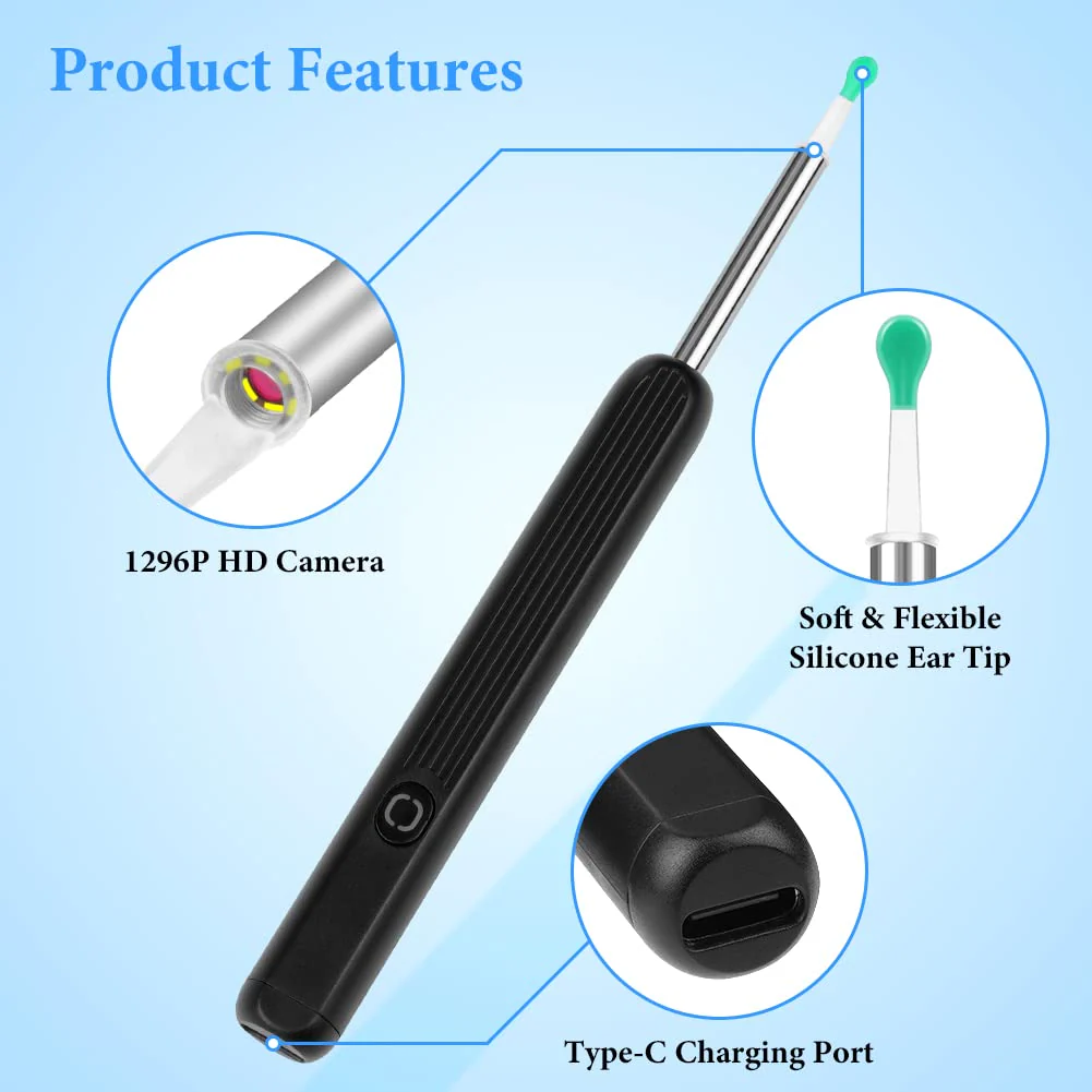 ACWOO Ear Wax Remover Otoscope, Ear Cleaner Camera Ultra Thin, IP67 Waterproof Ear Endoscope Ear Cleaner for Adults, Wireless HD Otoscope for Adults, Children and Pets, Black - Image 3