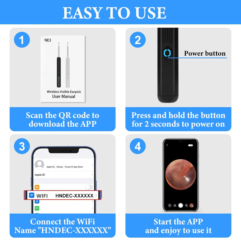 ACWOO Ear Wax Remover Otoscope, Ear Cleaner Camera Ultra Thin, IP67 Waterproof Ear Endoscope Ear Cleaner for Adults, Wireless HD Otoscope for Adults, Children and Pets, Black - Image 8