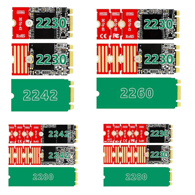 Acxico 2 Pcs M.2 NGFF NVMe SSD 2230 2242 2260 2280 Length Extend Adapter Bracket Card Plate - Image 6