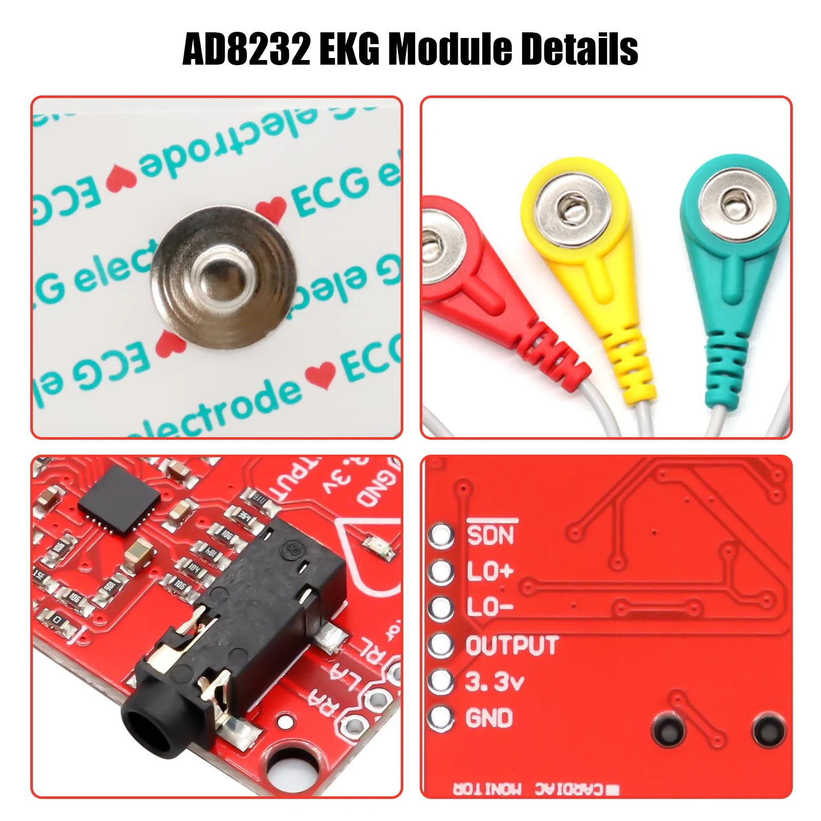AD8232 ECG Module Kit Binghe AD8232 ECG Measuring Pulse Heart Rate Sensor Module AD8232 ECG Monitoring Sensor ECG Heart Rate Sensor Module with Dupont Cable Compatible with Arduino - Image 2