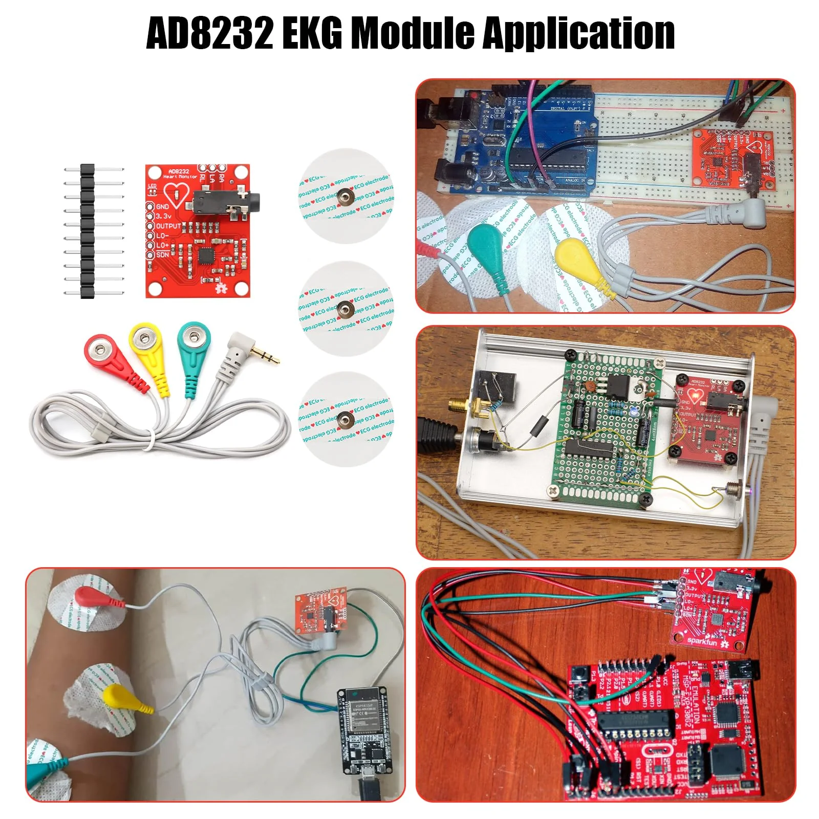AD8232 ECG Module Kit Binghe AD8232 ECG Measuring Pulse Heart Rate Sensor Module AD8232 ECG Monitoring Sensor ECG Heart Rate Sensor Module with Dupont Cable Compatible with Arduino - Image 6