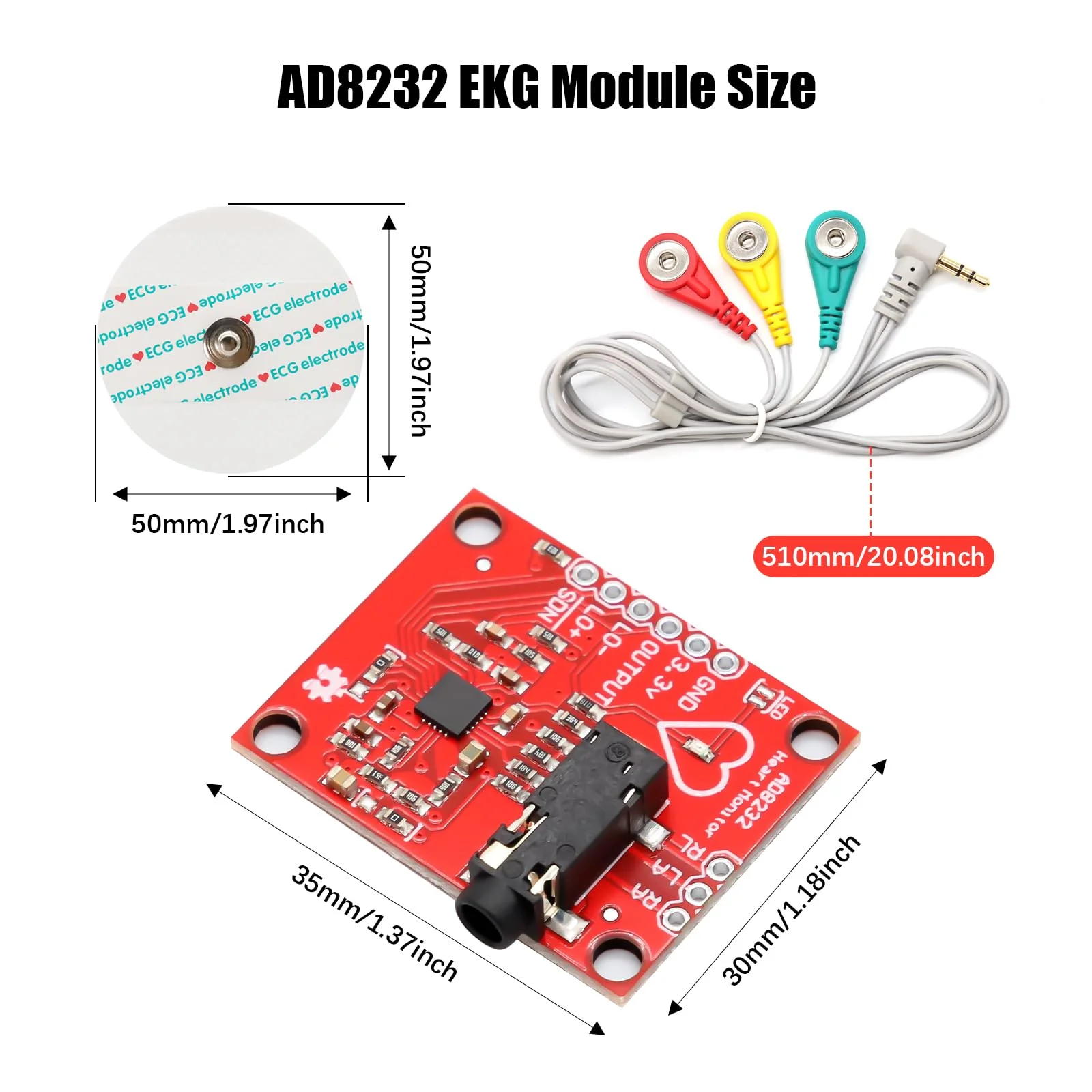 AD8232 ECG Module Kit Binghe AD8232 ECG Measuring Pulse Heart Rate Sensor Module AD8232 ECG Monitoring Sensor ECG Heart Rate Sensor Module with Dupont Cable Compatible with Arduino - Image 8
