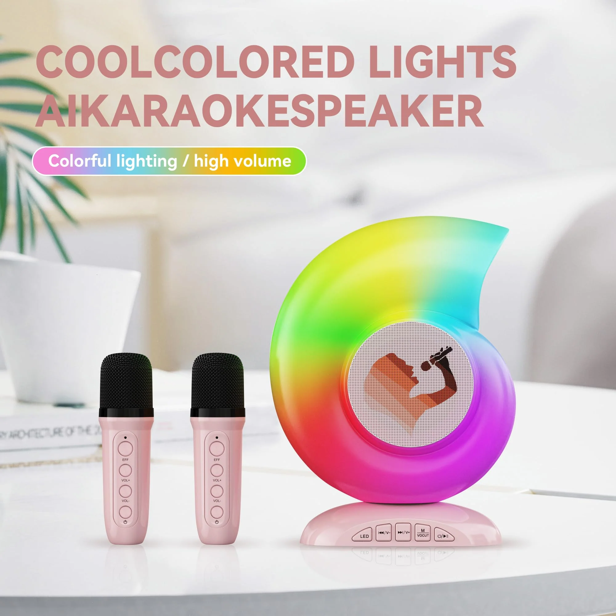 Adamantite Karaoke Machine for Kids and Adults, Conch Mini Portable Kids Microphone - Bluetooth Speaker with 2 Microphones, Home Party Karaoke Speaker, Birthday Gift (Pink) - Image 5
