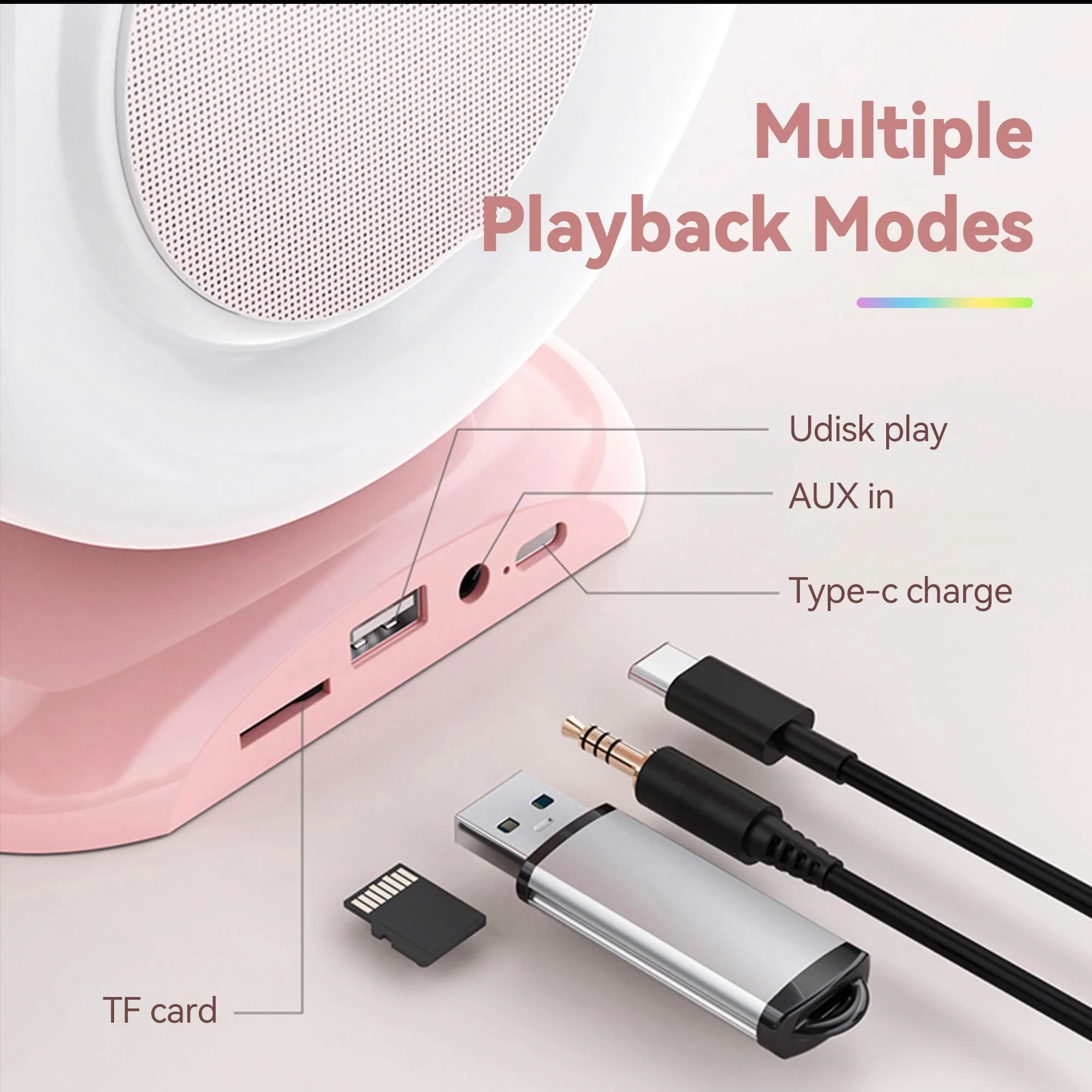 Adamantite Karaoke Machine for Kids and Adults, Conch Mini Portable Kids Microphone - Bluetooth Speaker with 2 Microphones, Home Party Karaoke Speaker, Birthday Gift (Pink) - Image 7
