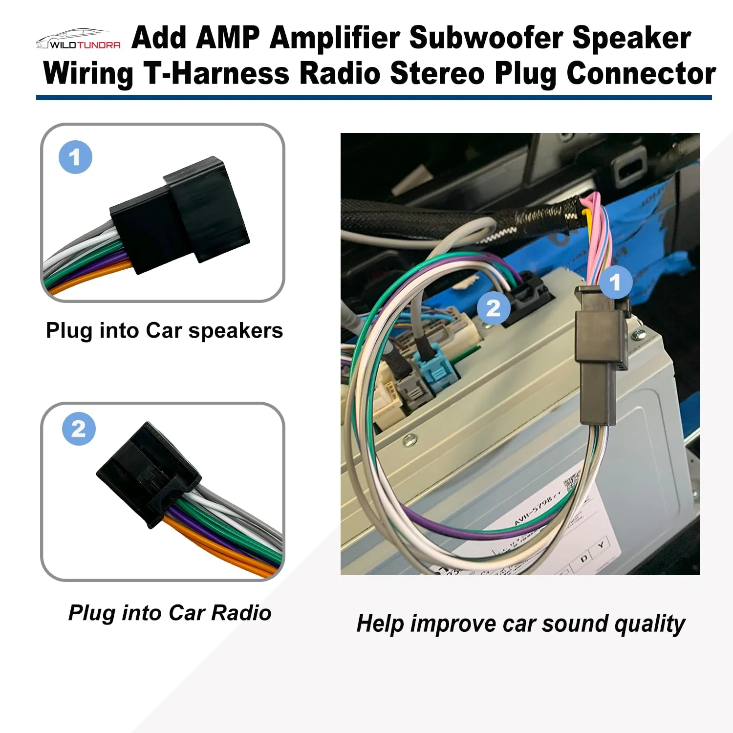 Add AMP Amplifier Subwoofer Speaker Wiring compatible with Toyota 2018-2022(Non-JBL) Radio Stereo T-Harness Subwoofer Amplifier Install Cable Adapter Camry RAV4 Tacoma Corolla Improve Car Sound Toyota,10-pin Male and Female Connectors - Image 5