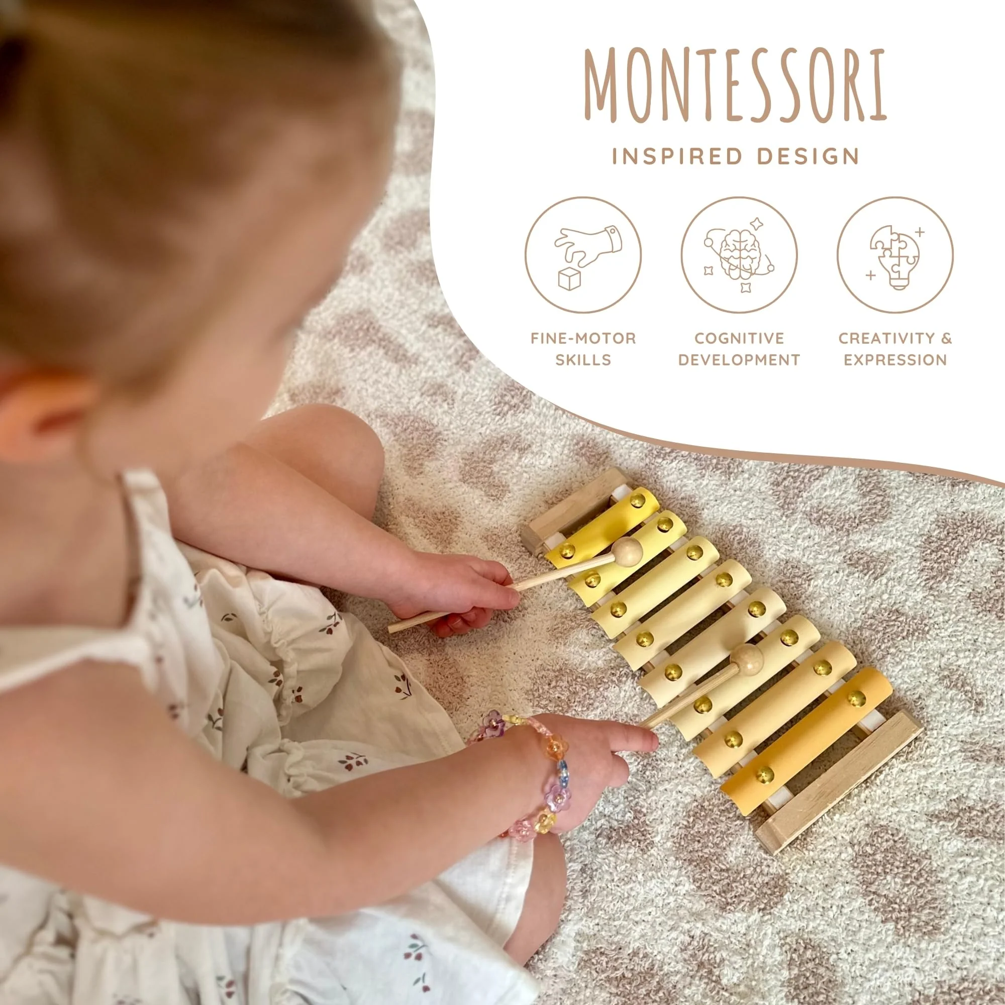 Addy&Oakley Neutral Xylophone-Gender Neutral Baby Toy-Montessori Toys-Toddler Musical Instruments-Boho Toddler Xylophone-Baby Gift-Kids Xylophone-Wooden Baby Toys-Xylophone for Toddlers 1-3 - Image 3