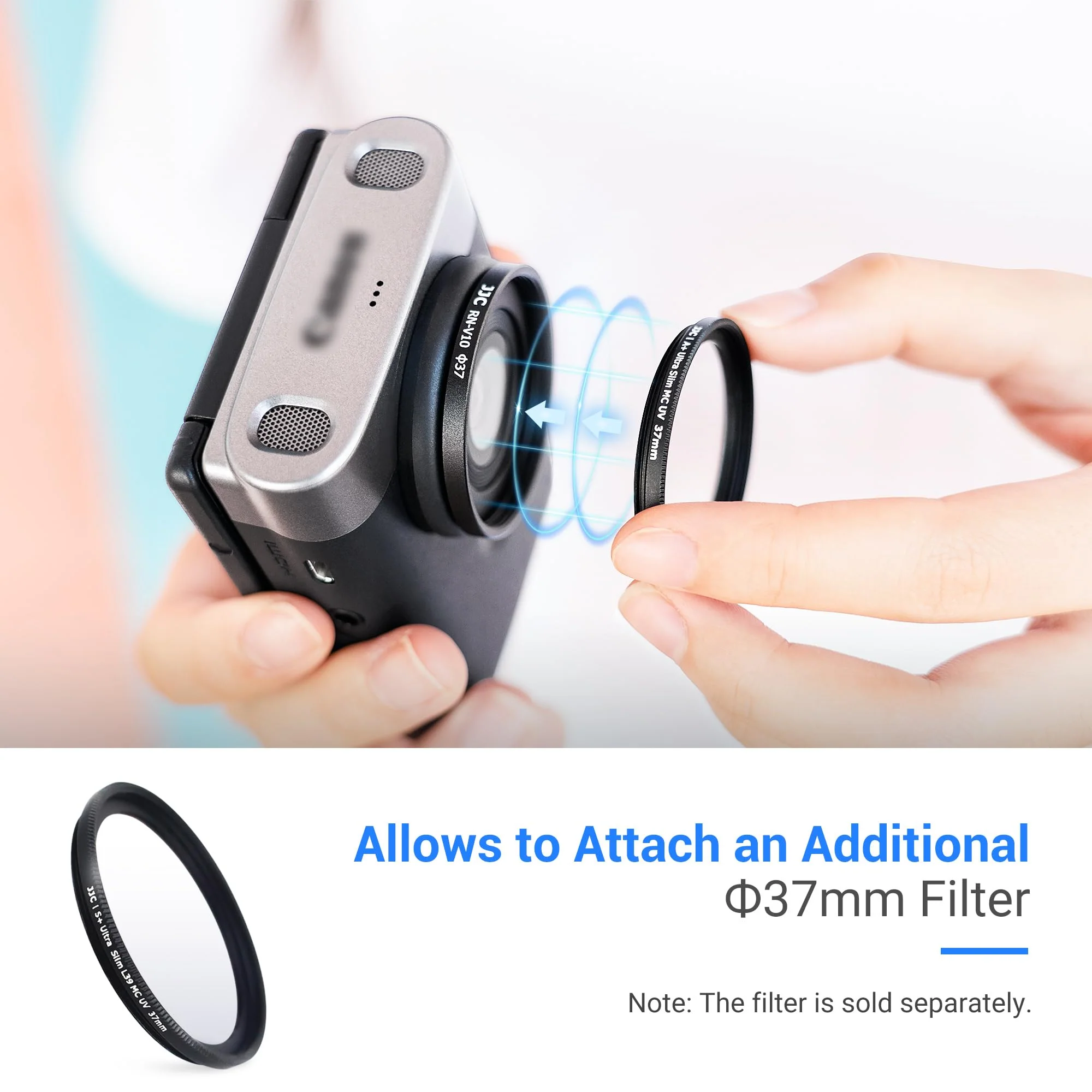 Adherent Thread Filter Adapter Lens Adapter Ring for Canon V10 Camera, V10 Lens Adapter Installing 37MM UV CPL ND Filter, Includes 37mm Snap-On Lens Cap & Cap Keeper String（Not Include Any Filters） - Image 2