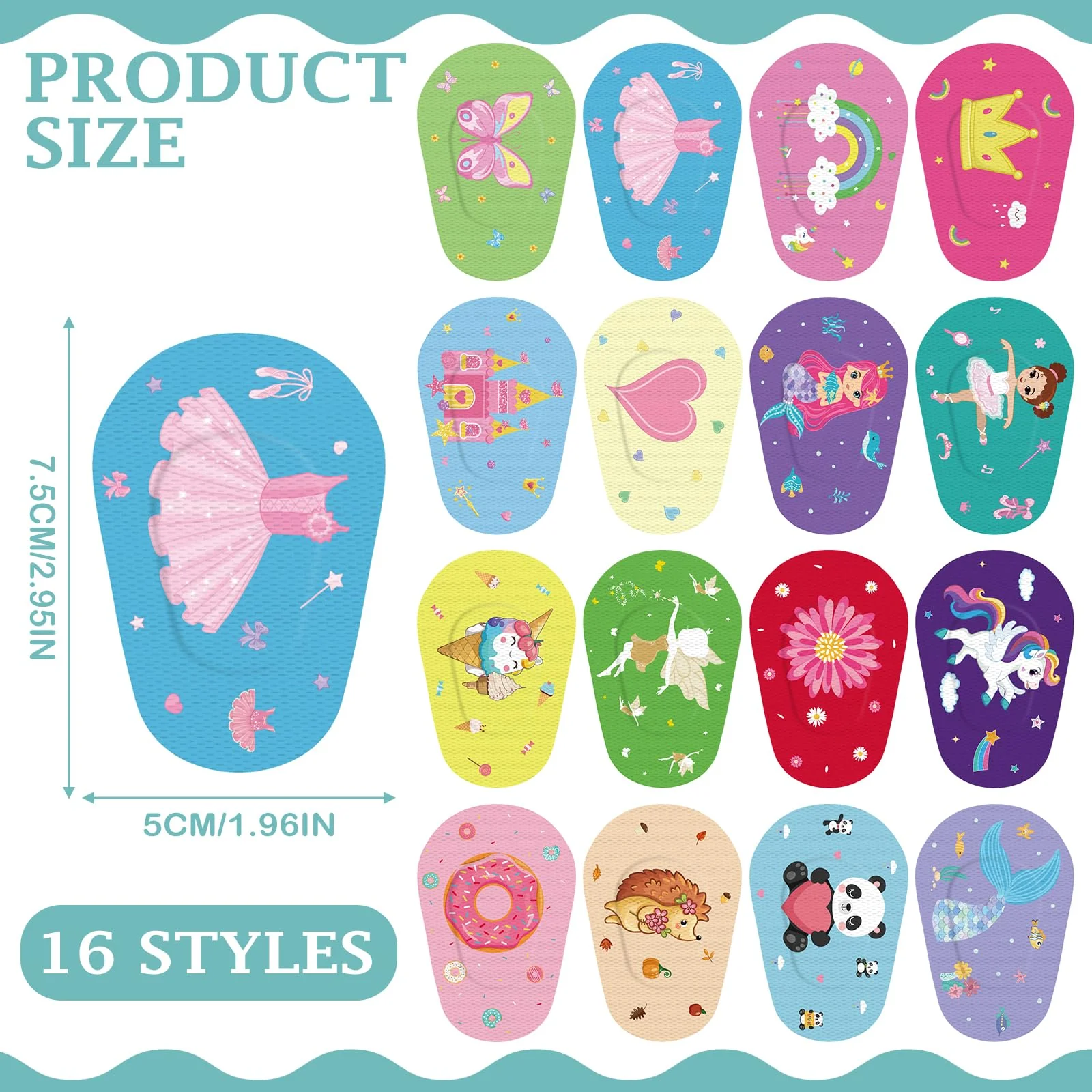 Adhesive Eye Patches for Kids Girls 16 Styles Toddler Eye Patches Bulk Latex Free Eye Pad Light Blocking Fun Cute Designs Cotton Adhesive Bandages for Kids Toddler Girls Boys(48 Pcs) 48 - Image 2