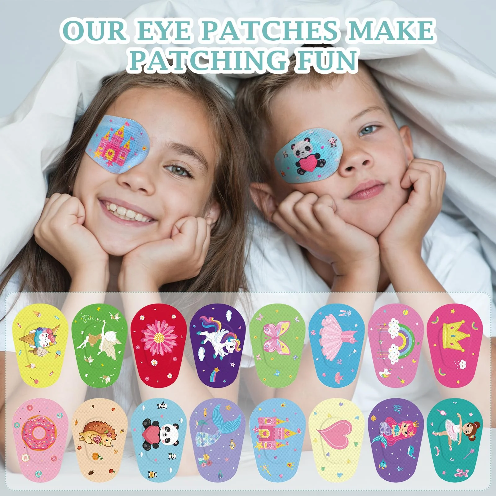 Adhesive Eye Patches for Kids Girls 16 Styles Toddler Eye Patches Bulk Latex Free Eye Pad Light Blocking Fun Cute Designs Cotton Adhesive Bandages for Kids Toddler Girls Boys(48 Pcs) 48 - Image 3