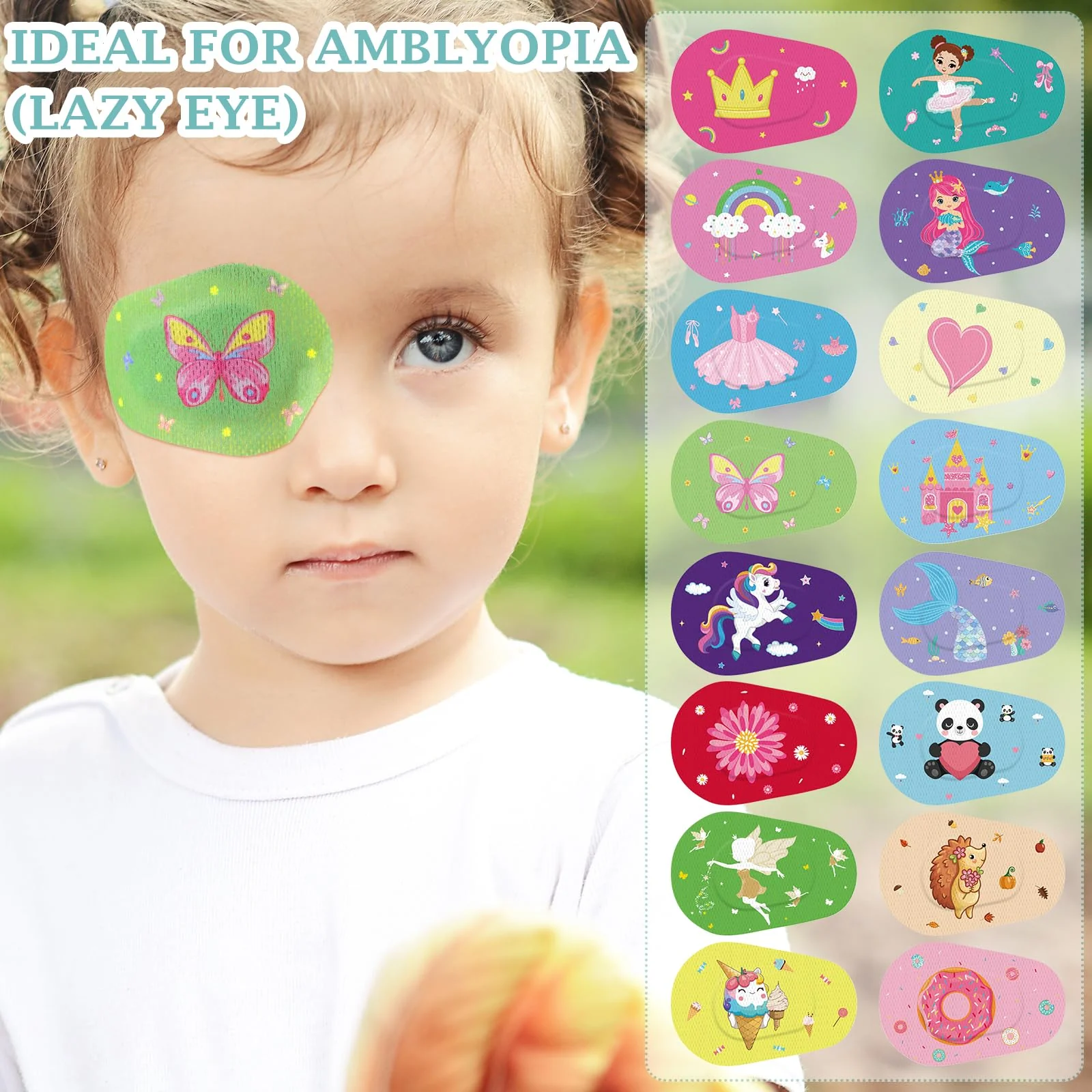 Adhesive Eye Patches for Kids Girls 16 Styles Toddler Eye Patches Bulk Latex Free Eye Pad Light Blocking Fun Cute Designs Cotton Adhesive Bandages for Kids Toddler Girls Boys(48 Pcs) 48 - Image 4