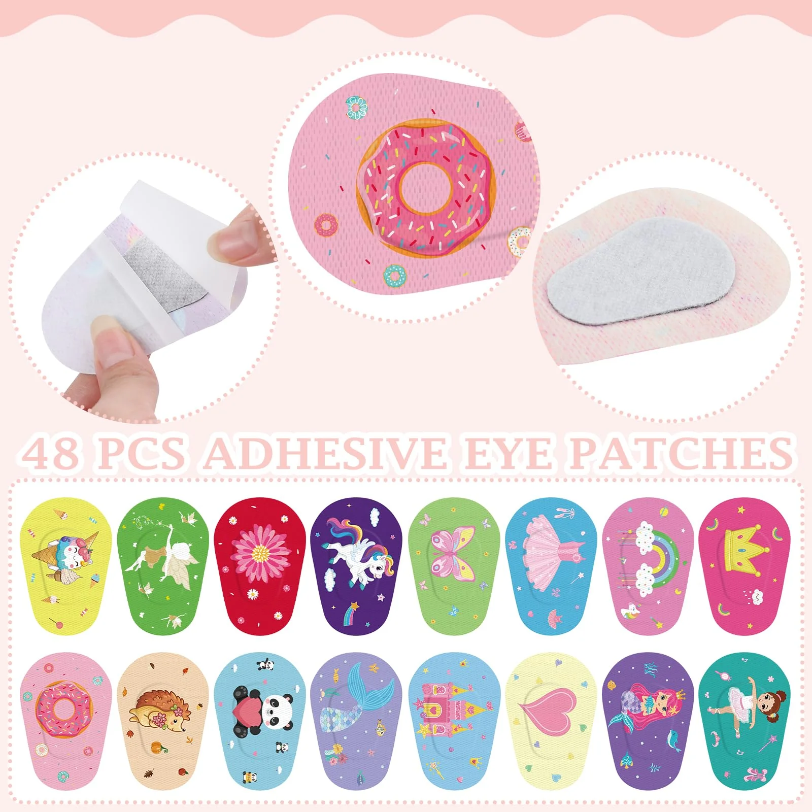 Adhesive Eye Patches for Kids Girls 16 Styles Toddler Eye Patches Bulk Latex Free Eye Pad Light Blocking Fun Cute Designs Cotton Adhesive Bandages for Kids Toddler Girls Boys(48 Pcs) 48 - Image 6