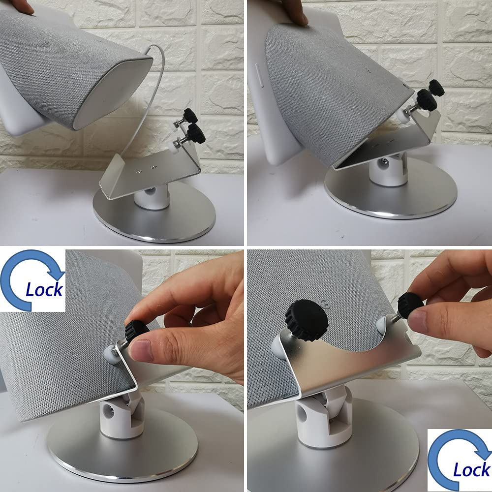 Adjustable Aluminum Swivel Stand for Google Nest Hub Max - 360° Horizontal Rotation, ±30° Tilt, Non-Slip Silicone Pads, Easy Installation, Universal Compatibility, Durable & chassis Metal Design silver - Image 4