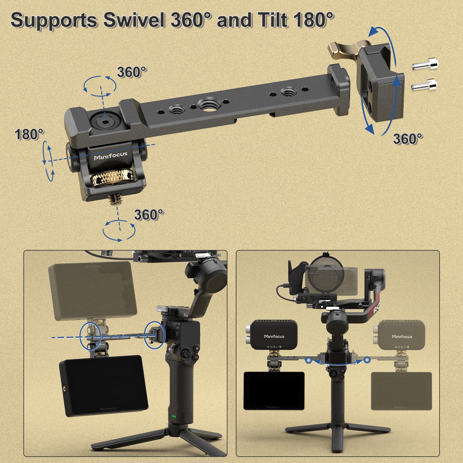 Adjustable Camera Monitor Mount with Quick Release NATO Clamp, Cold Shoe Mount, 360° Rotatable Field Gimbal Monitor Holder for DJI RS 4 Mini/RS 4 / RS 4 Pro/RS 2 / RSC 2 / RS 3 / RS 3 Pro/RS 3 Mini - Image 4