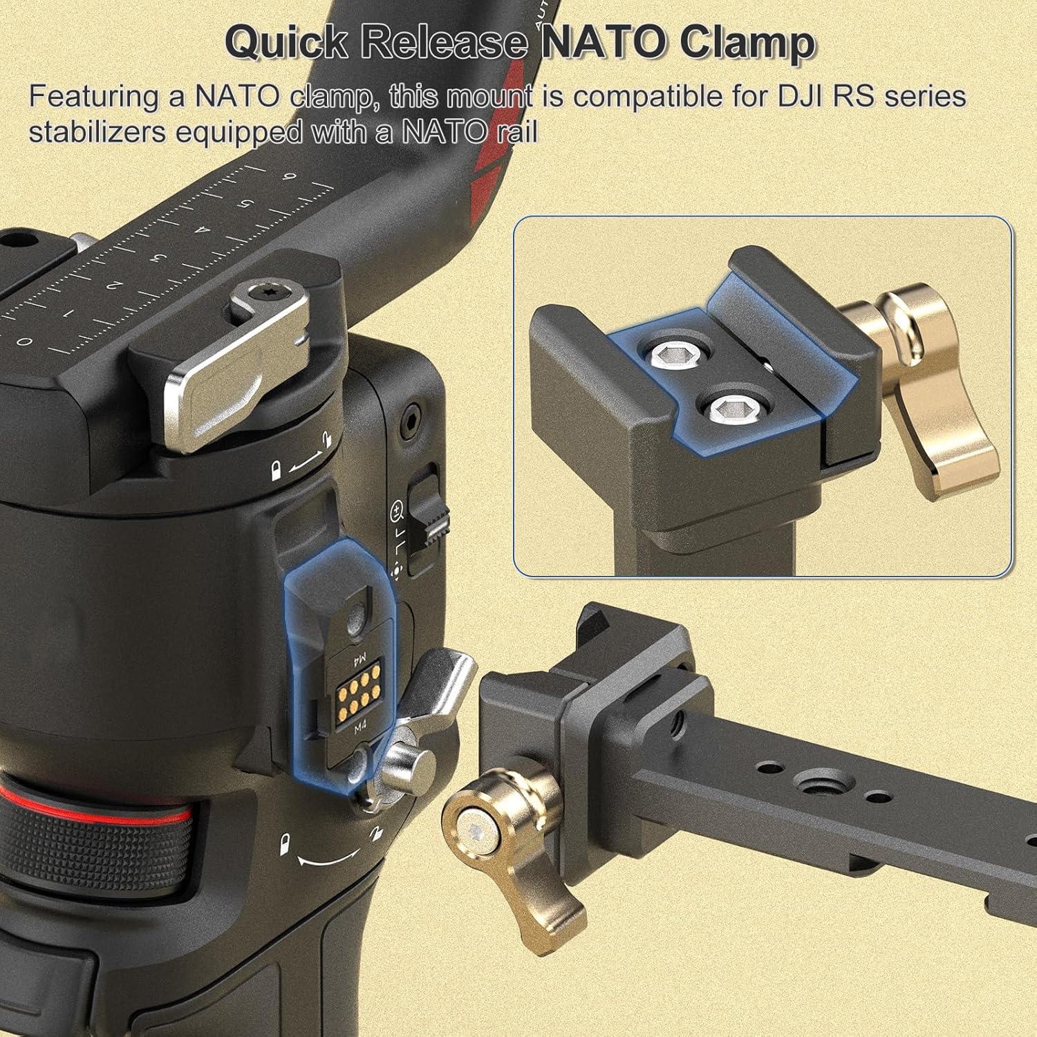 Adjustable Camera Monitor Mount with Quick Release NATO Clamp, Cold Shoe Mount, 360° Rotatable Field Gimbal Monitor Holder for DJI RS 4 Mini/RS 4 / RS 4 Pro/RS 2 / RSC 2 / RS 3 / RS 3 Pro/RS 3 Mini - Image 5