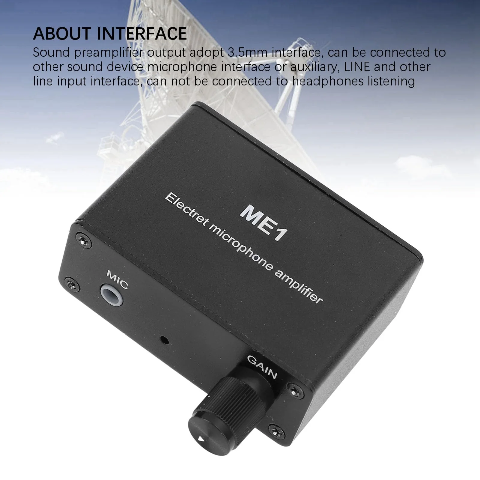Adjustable Gain Electret Microphone Amp, 3.5mm Input Sound Preamplifier ME1, Built in Bias, Output 3.5mm Interface, 0-20db Gain, DC5-12V Power Supply - Image 3