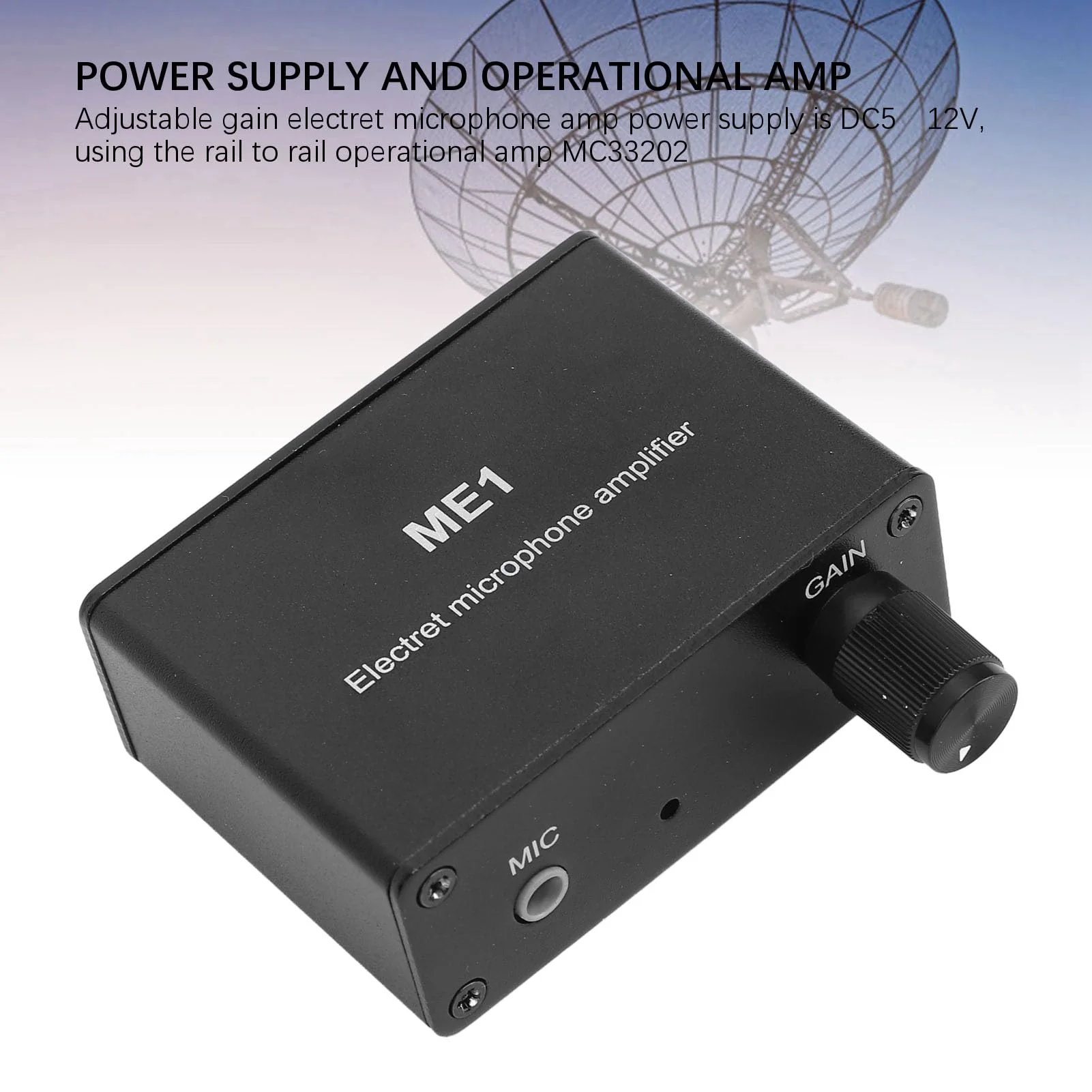 Adjustable Gain Electret Microphone Amp, 3.5mm Input Sound Preamplifier ME1, Built in Bias, Output 3.5mm Interface, 0-20db Gain, DC5-12V Power Supply - Image 4