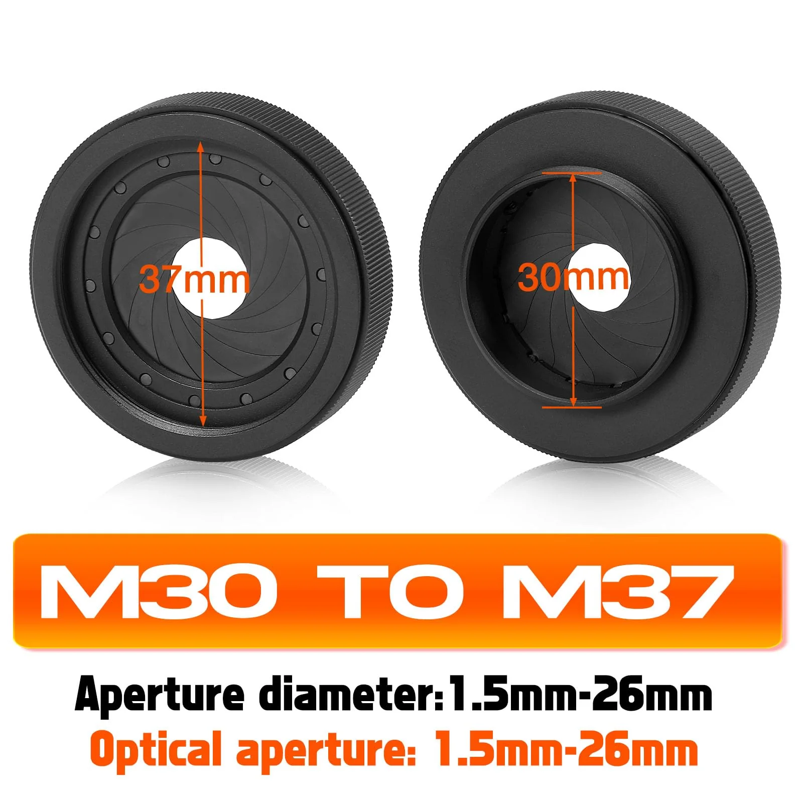Adjustable Iris Aperture Diaphragm M30 to M37 Iris Aperture Diaphragm Adapter Optical Diaphragm 1.5-26mm Lens Module Adapter Ring Optics PVS-14 PVS 14 Optics (M30/M37*1) M30-M37 - Image 3