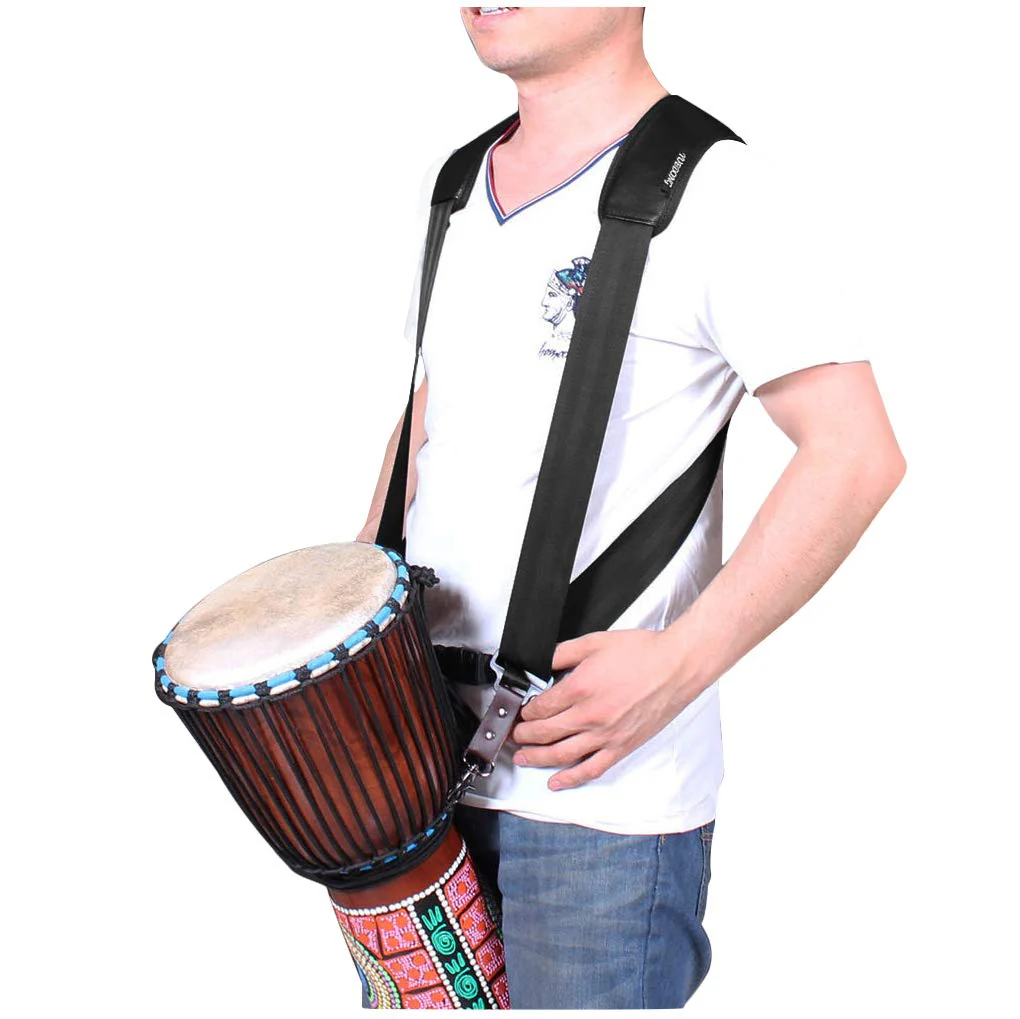 Adjustable Padded Djembe Shoulder Strap African Hand Drum Harness Belt Polyester with Quick Change Hook Black - Image 2