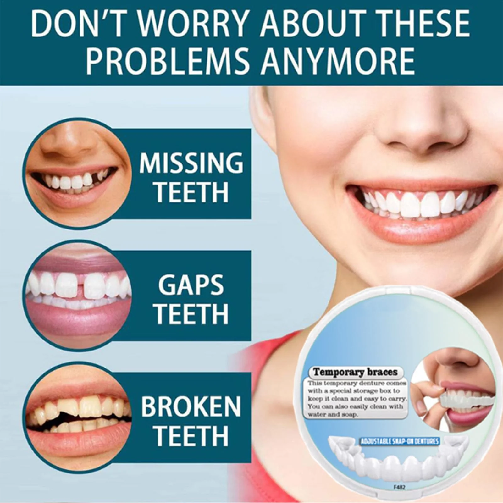 Adjustable Snap-On Denture - Temporary Mouth Guard, False Artificial Temporary Teeth Braces, Snap On Veneers for Men Women False Teeth, Silicone Non-porous Hood - Image 4