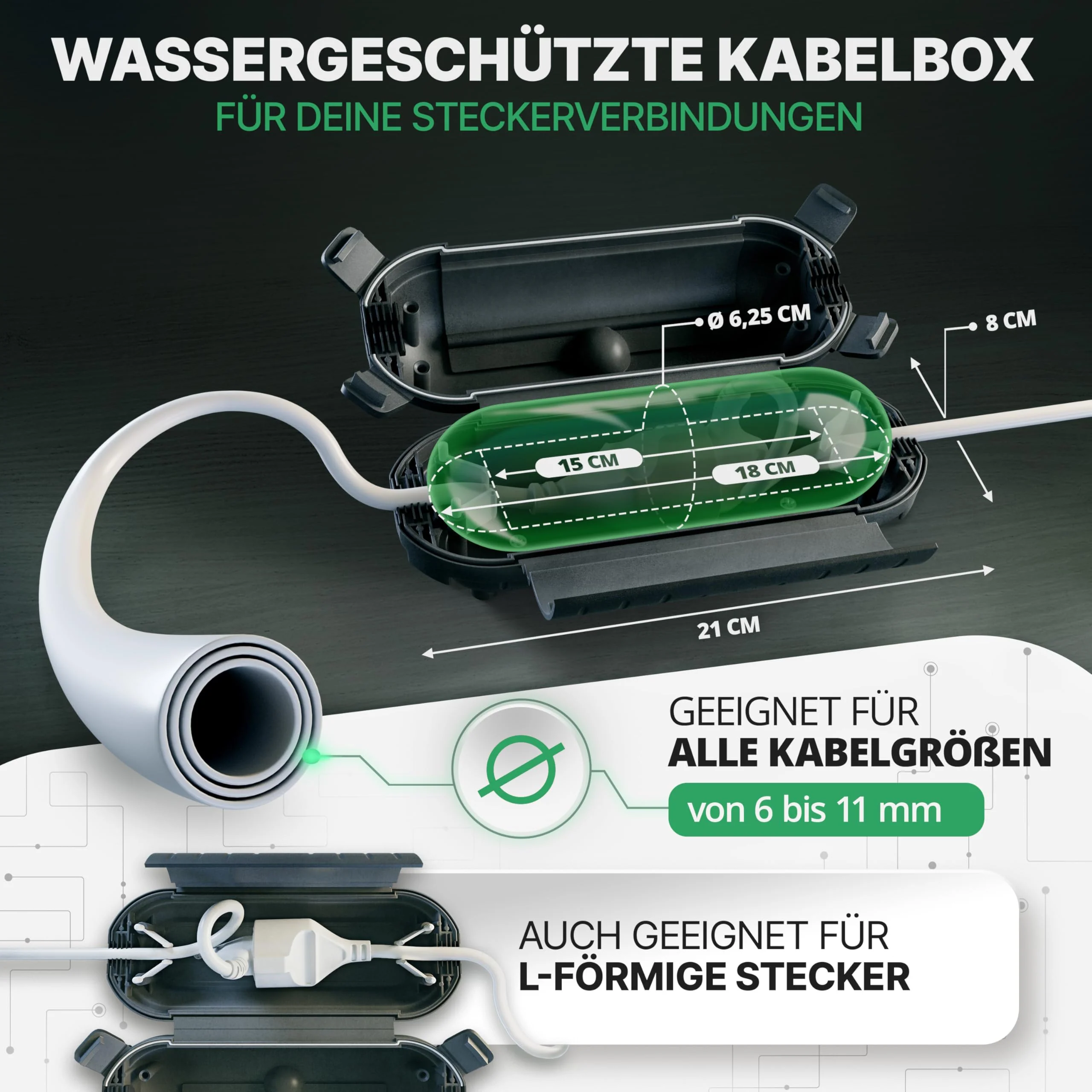 Adlerfokus Cable Box Waterproof IP44 [The Original] Pack of 2 - Safe Box - Safety Box - Outdoor Box Waterproof - Plug Protection Outside Waterproof - Weatherproof Electric Box - Protective Box 2 Stück black - Image 2