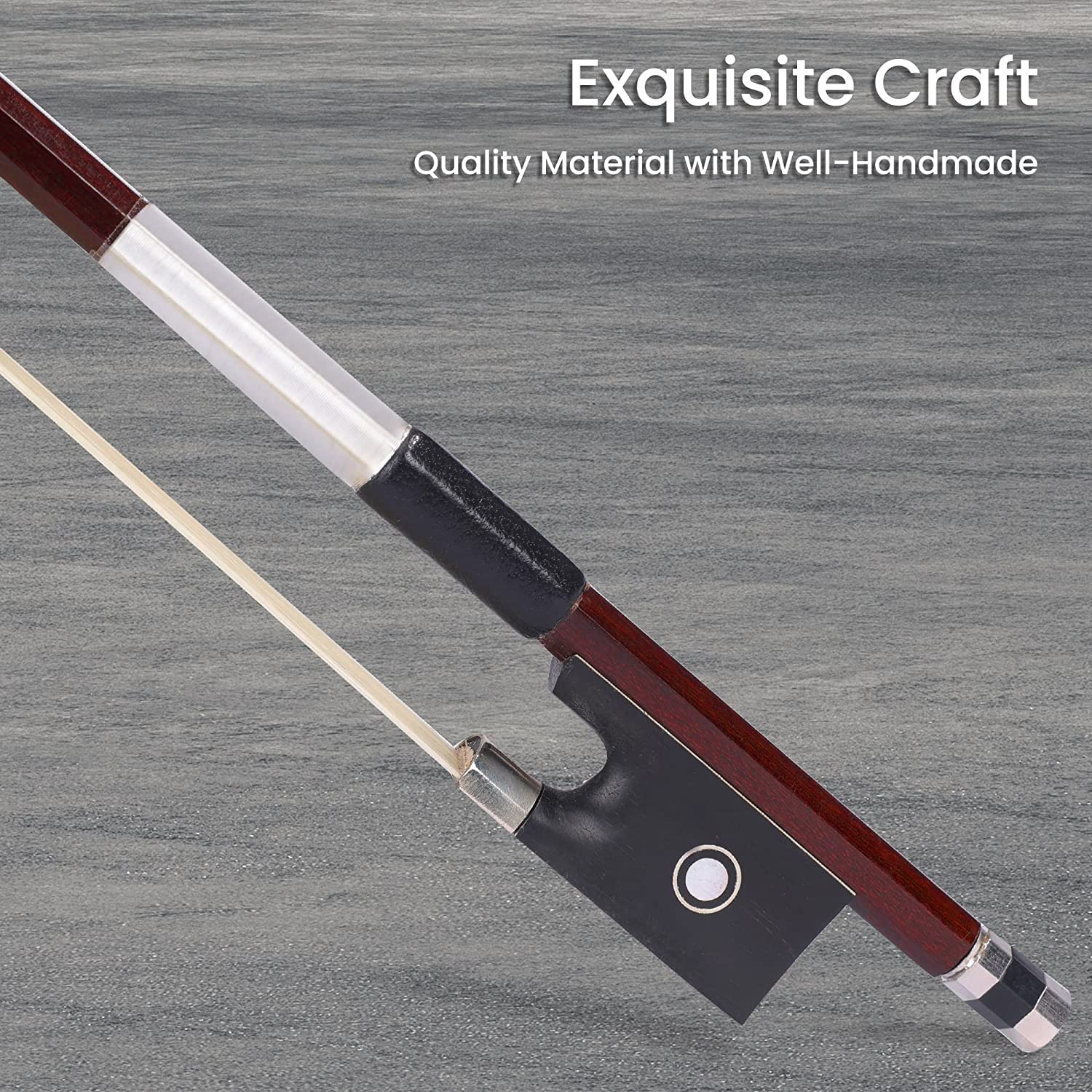 ADM 4/4 Full Size Student Violin Bow, Well Balanced Handmade Brazilwood Bow with Horsehair, Ebony Frog with Pearl Eye and Pearl Slide, Brown 4/4 Size - Image 2