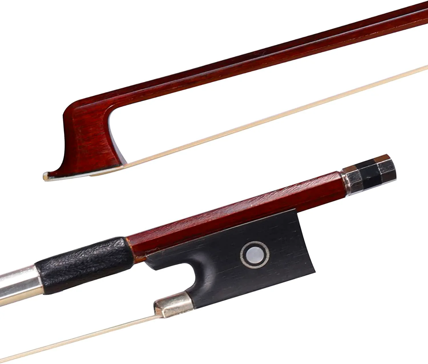 ADM 4/4 Full Size Student Violin Bow, Well Balanced Handmade Brazilwood Bow with Horsehair, Ebony Frog with Pearl Eye and Pearl Slide, Brown 4/4 Size - Image 8