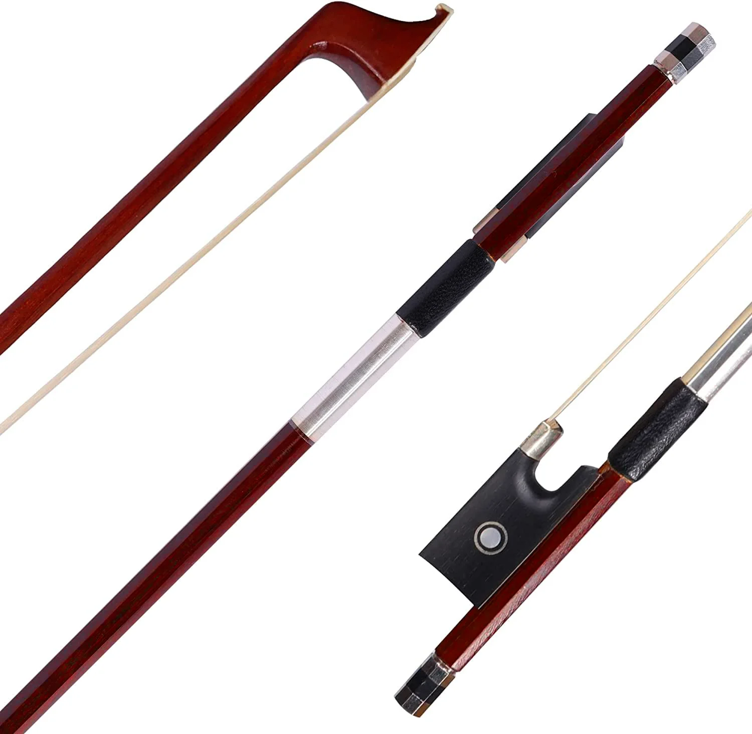 ADM 4/4 Full Size Student Violin Bow, Well Balanced Handmade Brazilwood Bow with Horsehair, Ebony Frog with Pearl Eye and Pearl Slide, Brown 4/4 Size - Image 9