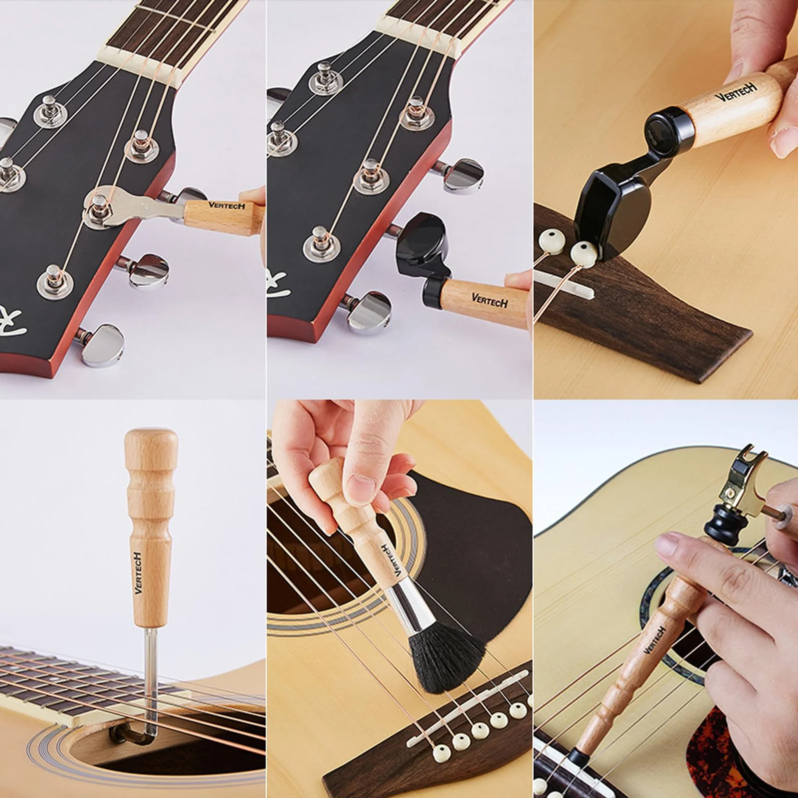 Aestivate Guitar Repair Tool Kit, 10mm Wrench, 4mm Allen Rrench, Cleaning Brush, Guitar Hammer, Guitar String Winder Instrument Maintenance Set with Storage Bag (6pcs Multi-Guitar Repair Tools) 6pcs Multi-Guitar Repair Tools - Image 2