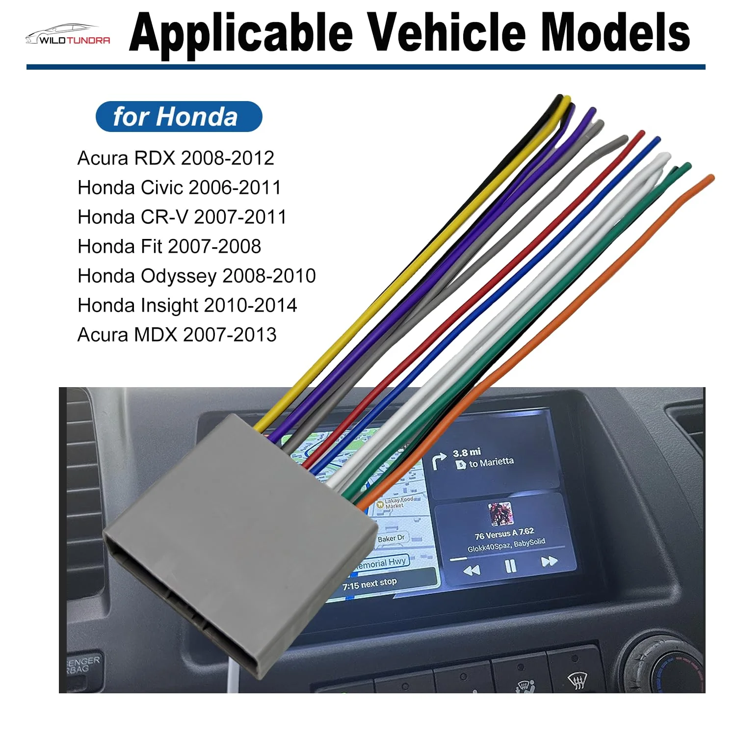 Aftermarket Radio Wiring Harness for Honda 2006-2014 Select, Car Stereo Wiring Harness with Antenna Adapter for Civic 06-11, CR-V 07-11 Odyssey Insight Acura RDX MDX 17Pin Radio Wire for Car Stereo - Image 4