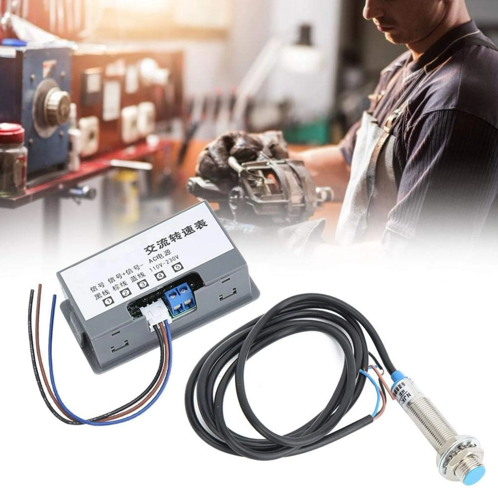 Agatige 220V AC Tachometer, 10-9999 Digital Speed Meter LED Display Panel Inductive Hall Effect Sensor - Image 5